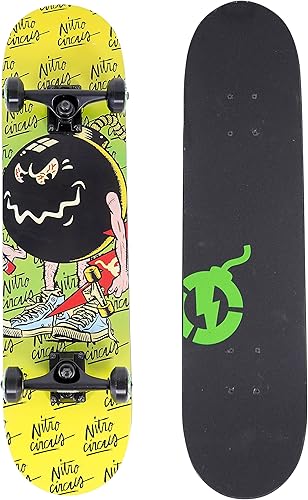 Nitro Circus - Monopatín amarillo, completo, (31 x 7.75 pulgadas), arce de 9 capas, 2.087 in, ruedas fundidas a mano de poliuretano 90A por Hyper