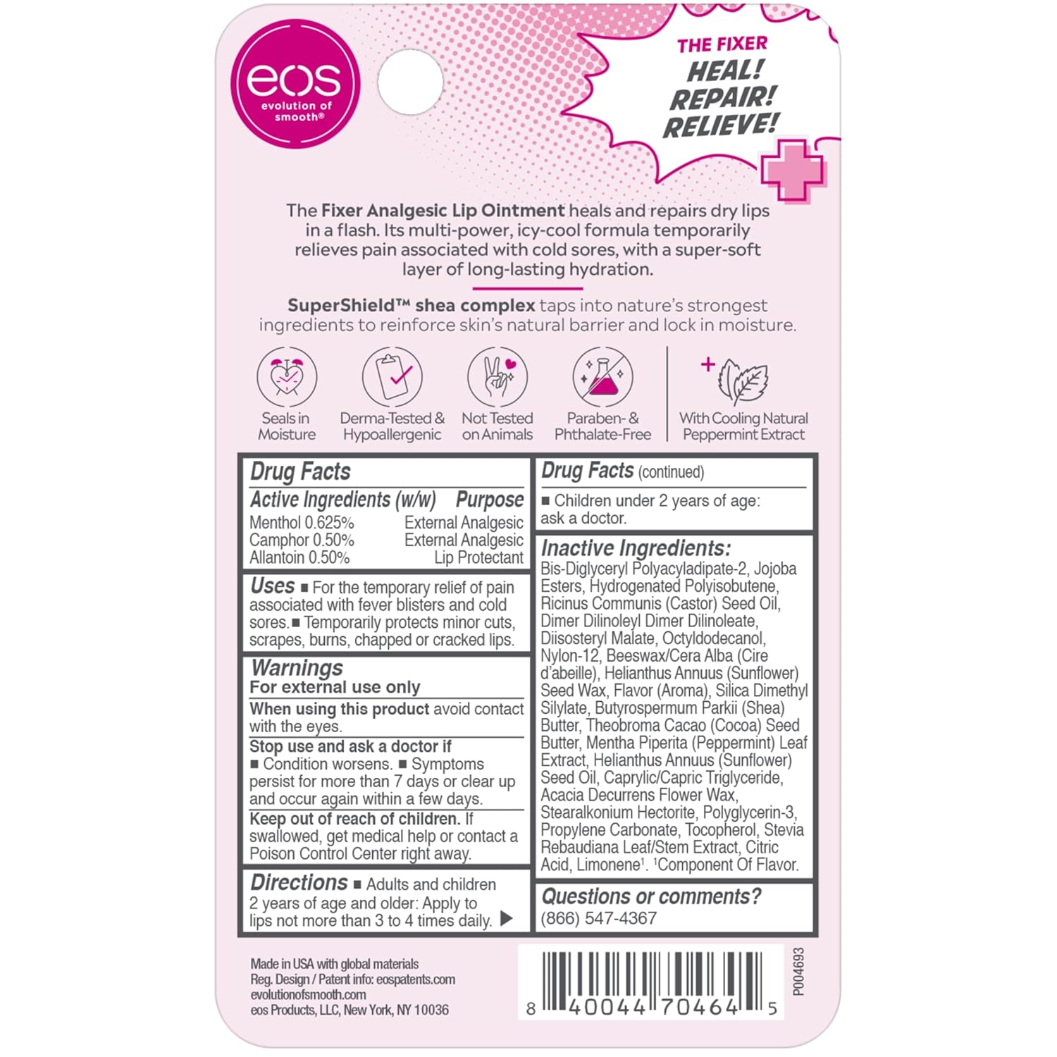eos Medicated Lip Balm - The Fixer | Lip Care to Repair and Protect Chapped and Dry Lips | Instant Cooling and Pain Relief with Natural Ingredients | 0.35 oz : Beauty & Personal Care
