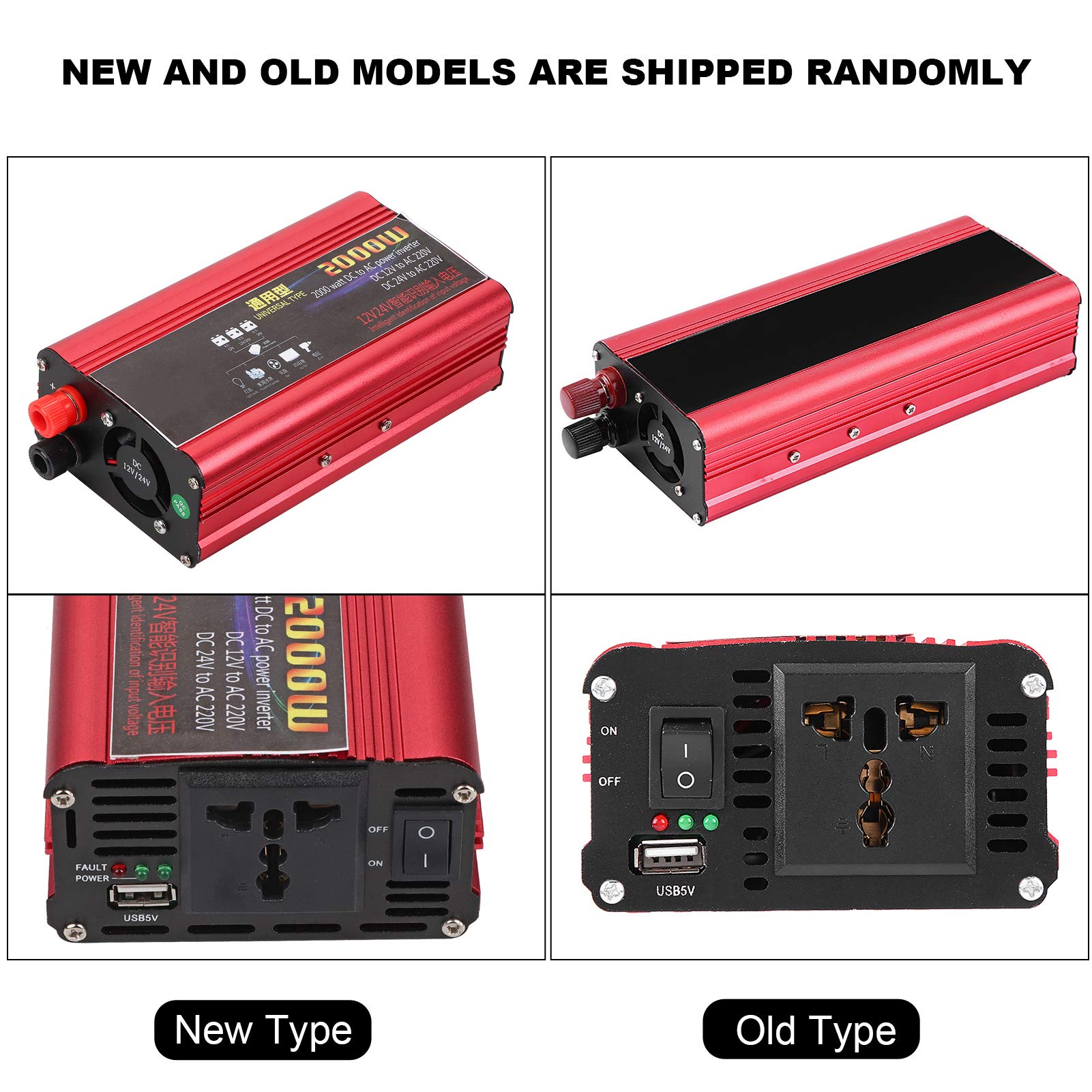Invertitore di potenza-Caricatore USB per auto Duokon 2000W Caricatore USB Adattatore convertitore sinusoidale modificato DC 12V / 24V a AC 220V