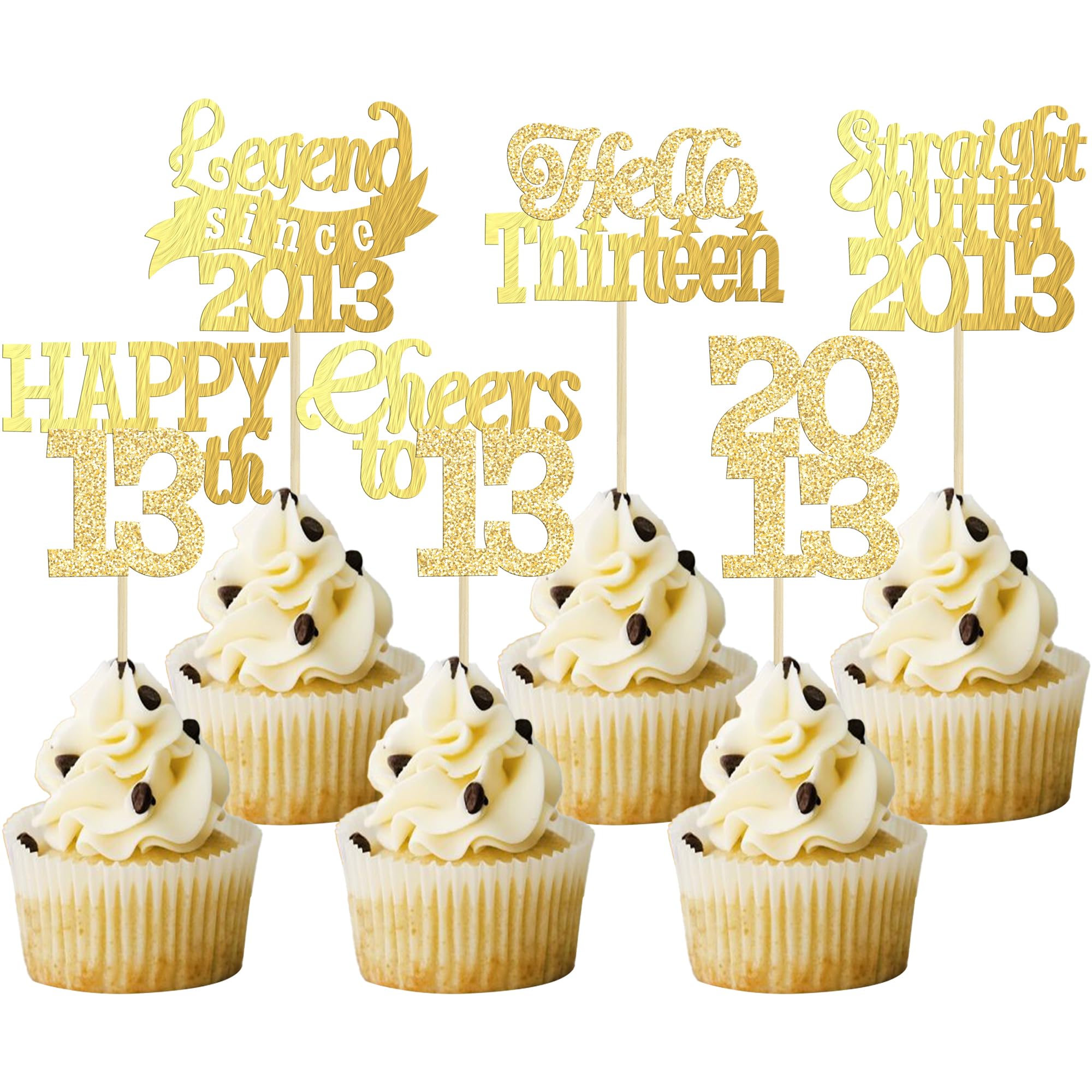 Gyufise 24Pcs Happy 13th Birthday Cupcake Toppers Hello Thirteen Legend Since 2013 Cupcake Picks Cheers to 13 Years Cake Decorations for 13th Birthday Anniversary Party Supplies Gold