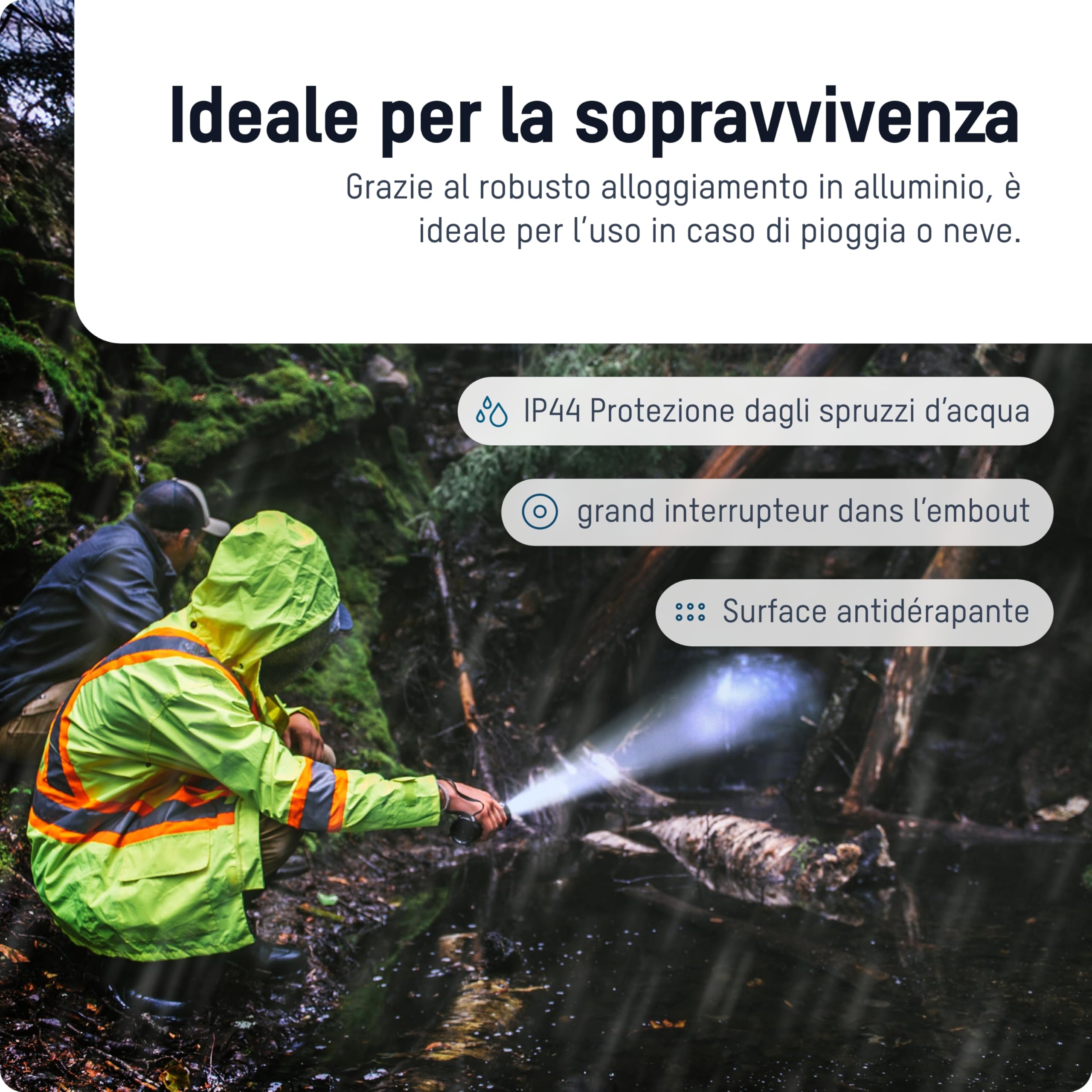 ANSMANN Torcia Survival 1020 lumen, ricaricabile tramite cavo USB-C, compatta, molto luminosa, durata estrema, vari modi luce, lampada LED outdoor per escursioni, campeggio, attrezzatura d’emergenza