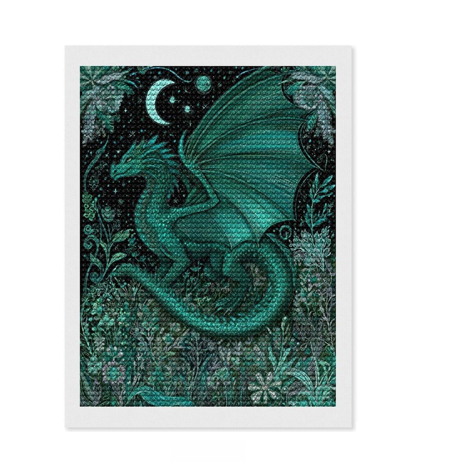 Junmoney Emerald Dragon Realm Diamond Painting Kit 12"x16", Aesthetic Room Decor, Christmas Gift, Farmhouse Decor, Holiday Gift Idea