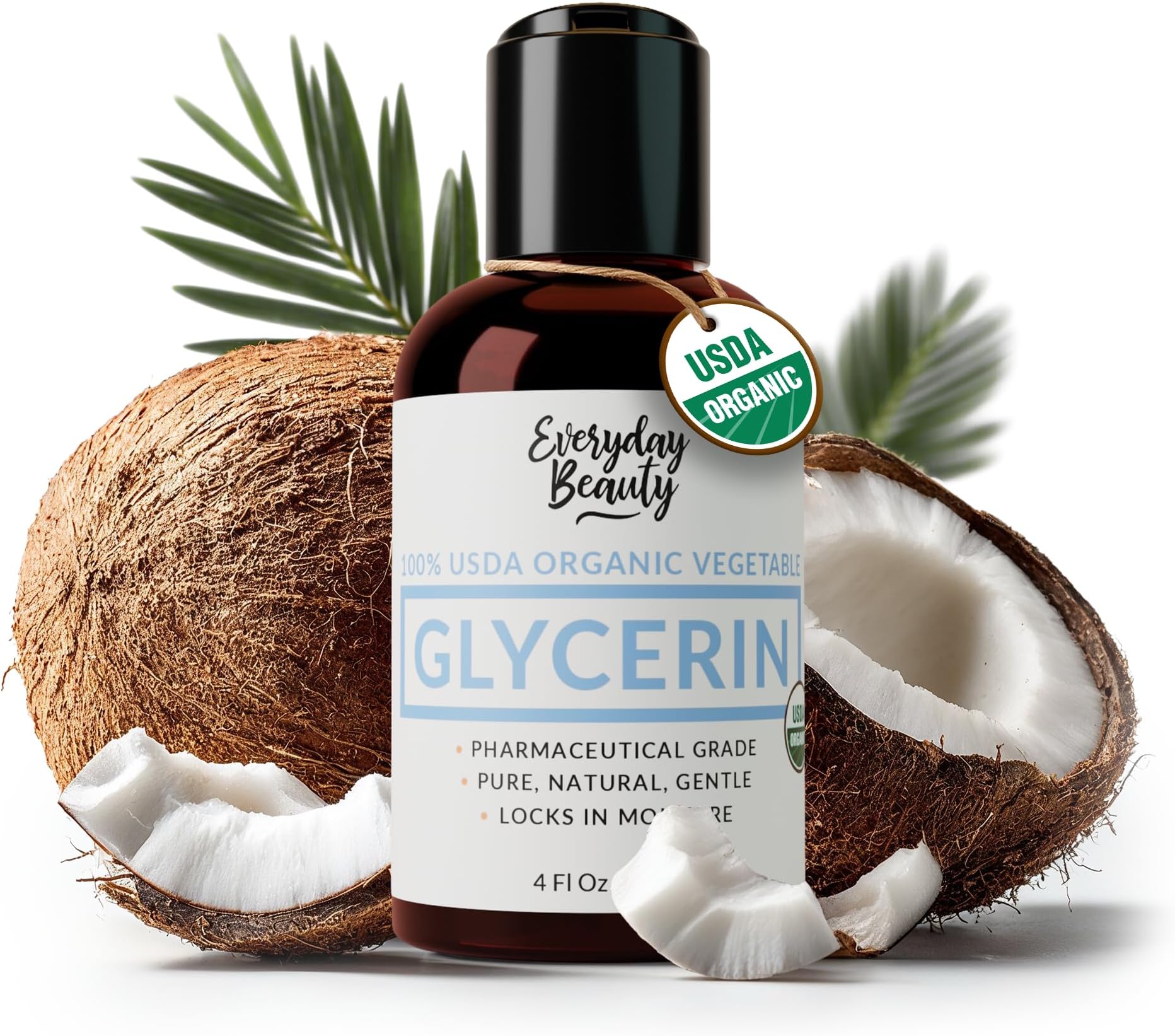 100% Organic Glycerin - For Skin & Hair - Food Grade - USDA Certified - Not From Palm Oil - Perfect Skin and Hair Moisturizer - 4 Fl Oz