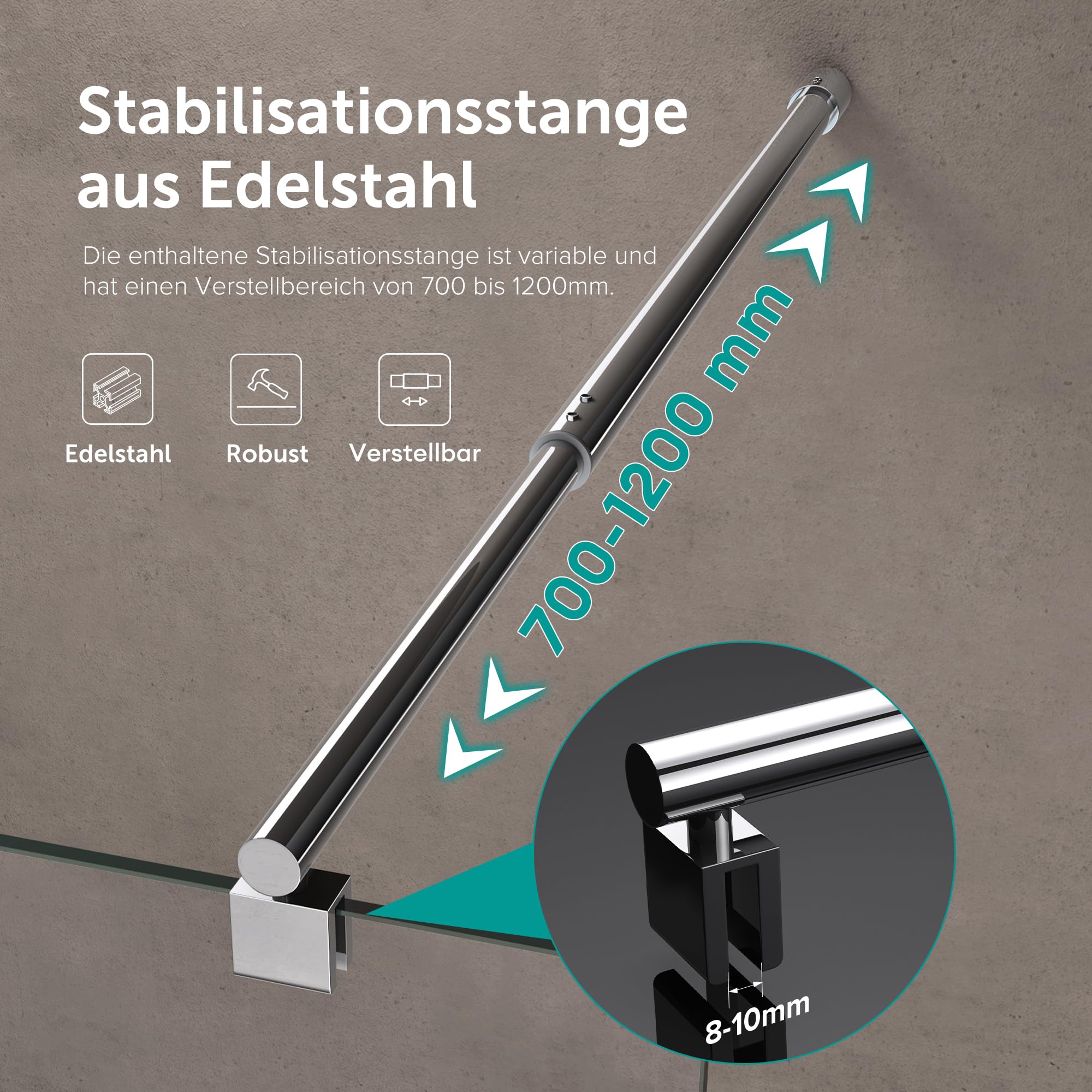 doporro Luxus Duschwand für Dusche Duschabtrennung 110x200cm Walk-In Dusche 10mm ESG-Sicherheitsglas Klarglas inkl. Nanobeschichtung Bremen02K