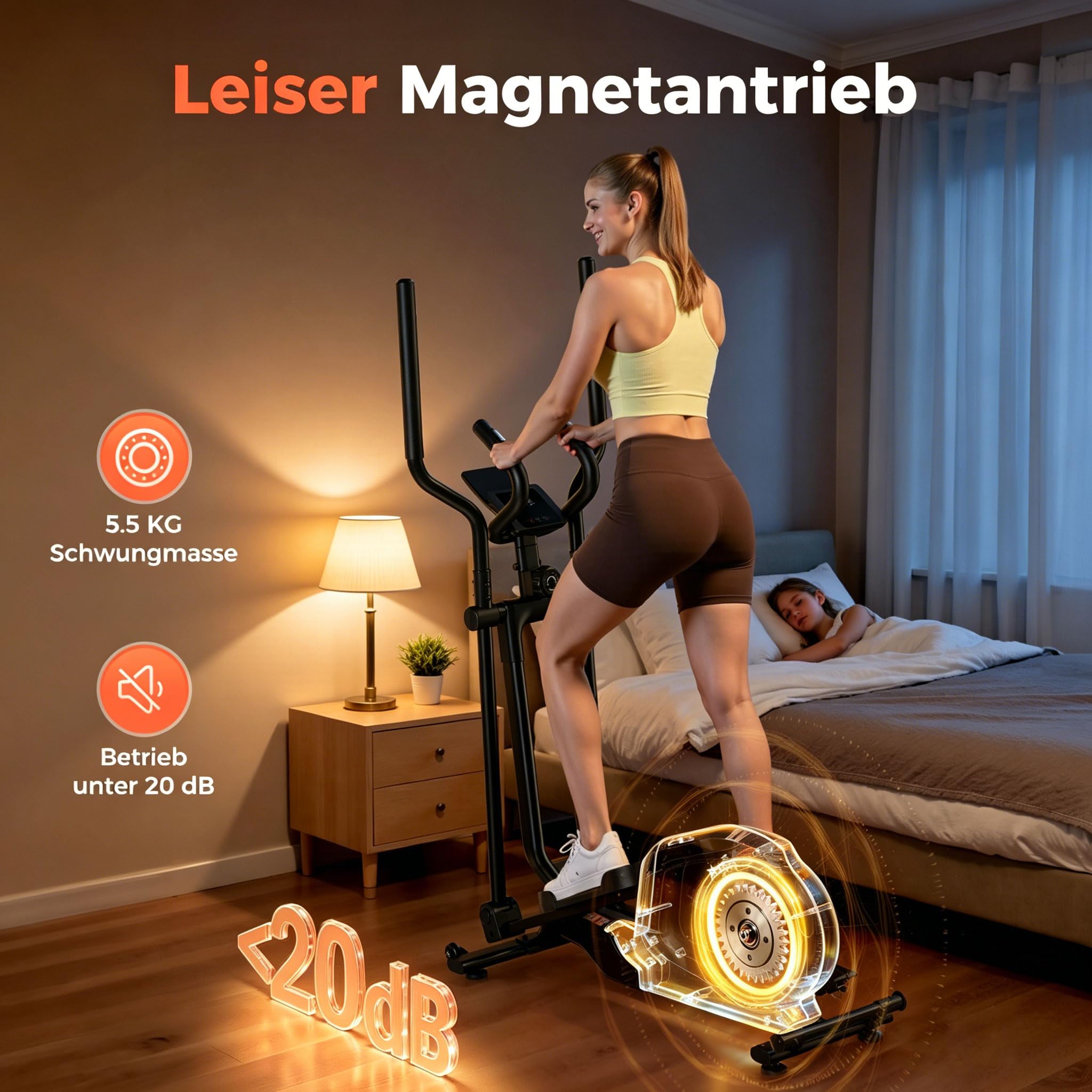 YOSUDA ​​Klappbarer Crosstrainer für Zuhause, Crosstrainer mit 16 Widerstandsstufen, Ultraleiser für Cardio, LCD-Display & Transportrollen