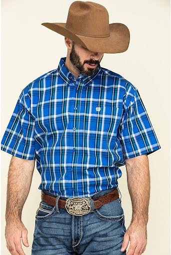 Amazon.com: Cinch Camisa vaquera de manga corta a cuadros azul real para  hombre : Ropa, Zapatos y Joyería