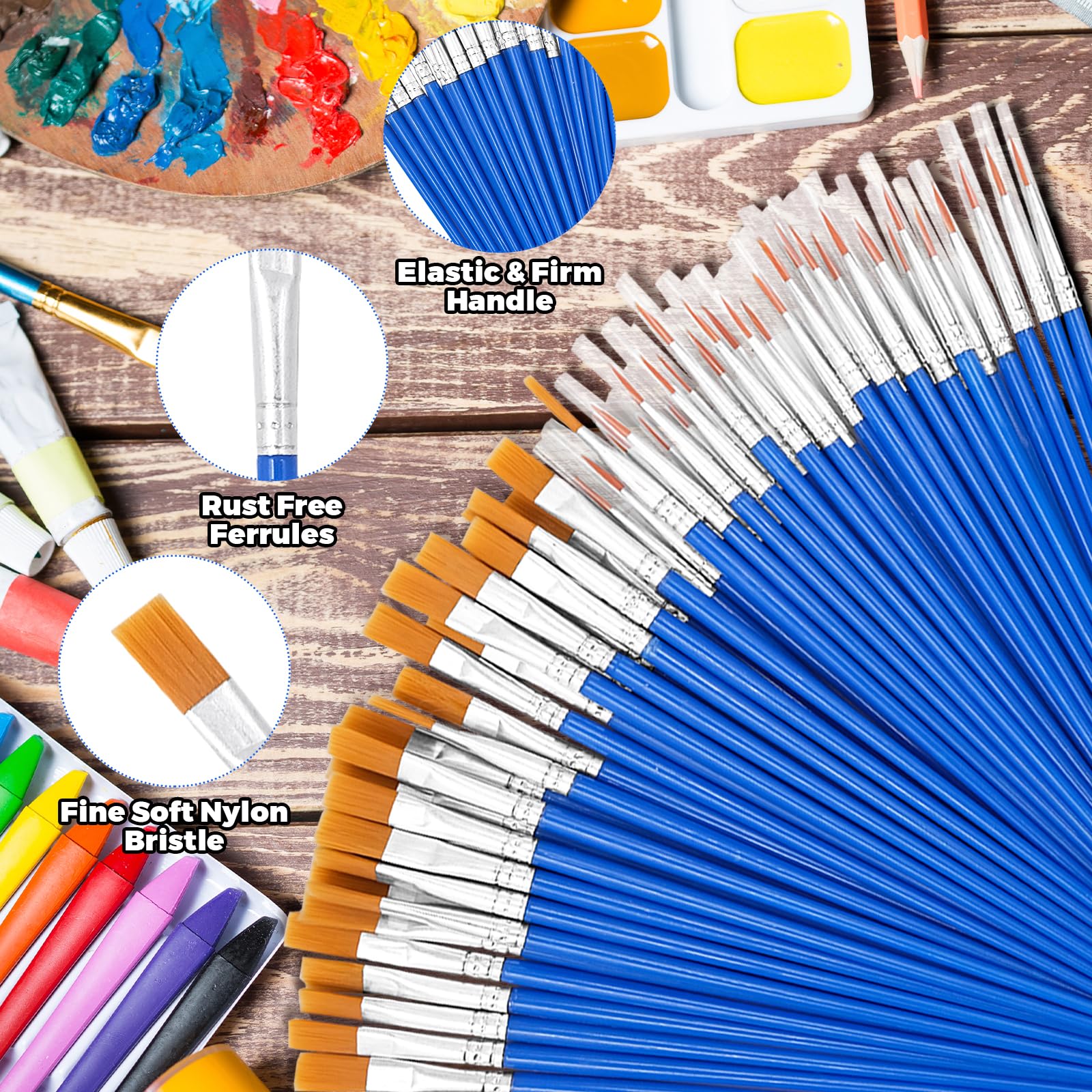 Lot De 70 Pinceaux De Peinture - Pointes Rondes Et Plates, Poils Nylon Haute Qualité, Idéal Pour Acrylique, Huile, Aquarelle, Débutants Et Pros
