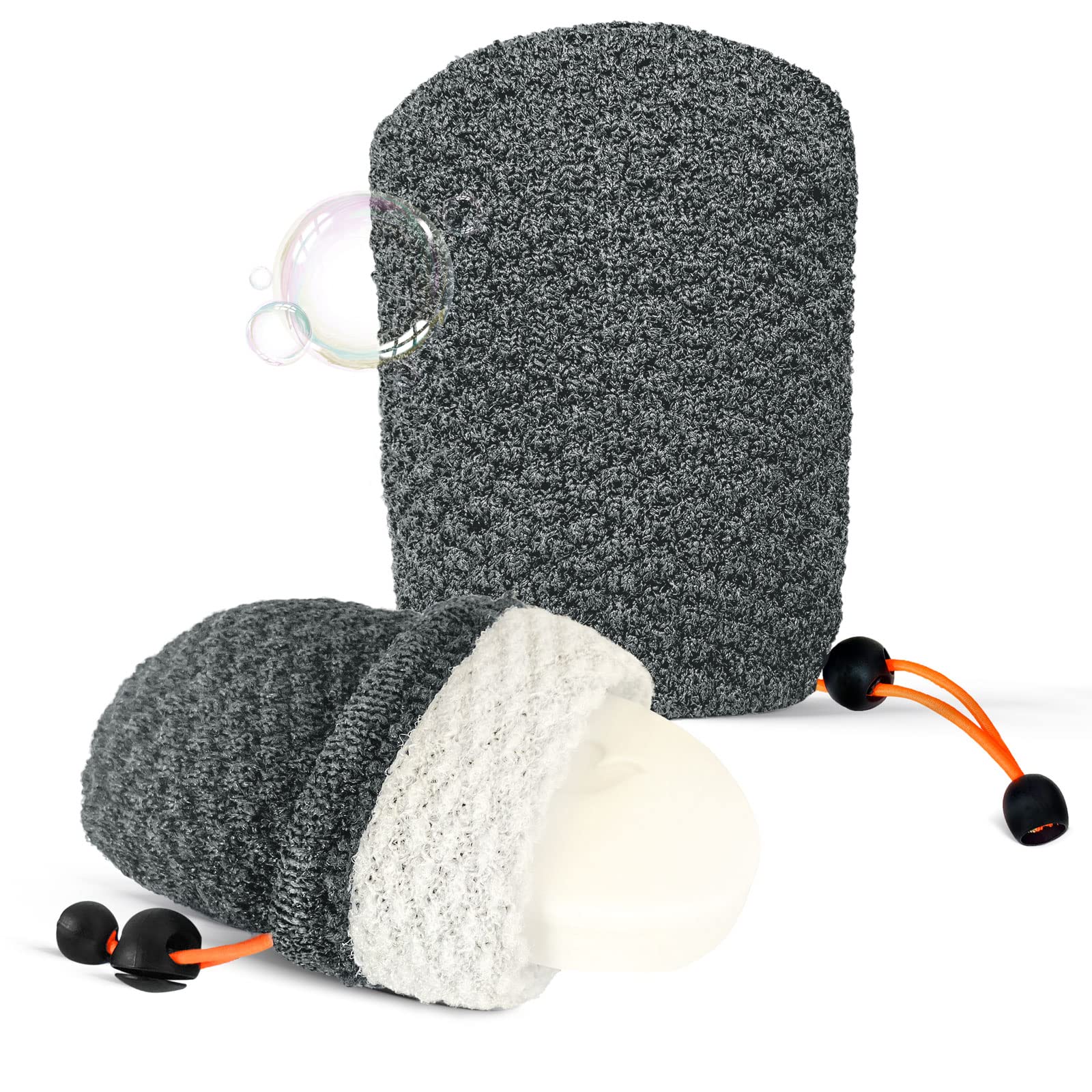 MIG4U Exfoliating Soap Bag for Shower 2 Pieces - Bar Soap Saver Pouch, Bamboo Body Scrubber Exfoliator Pocket in Travel Bathing, Grey, Double Layer