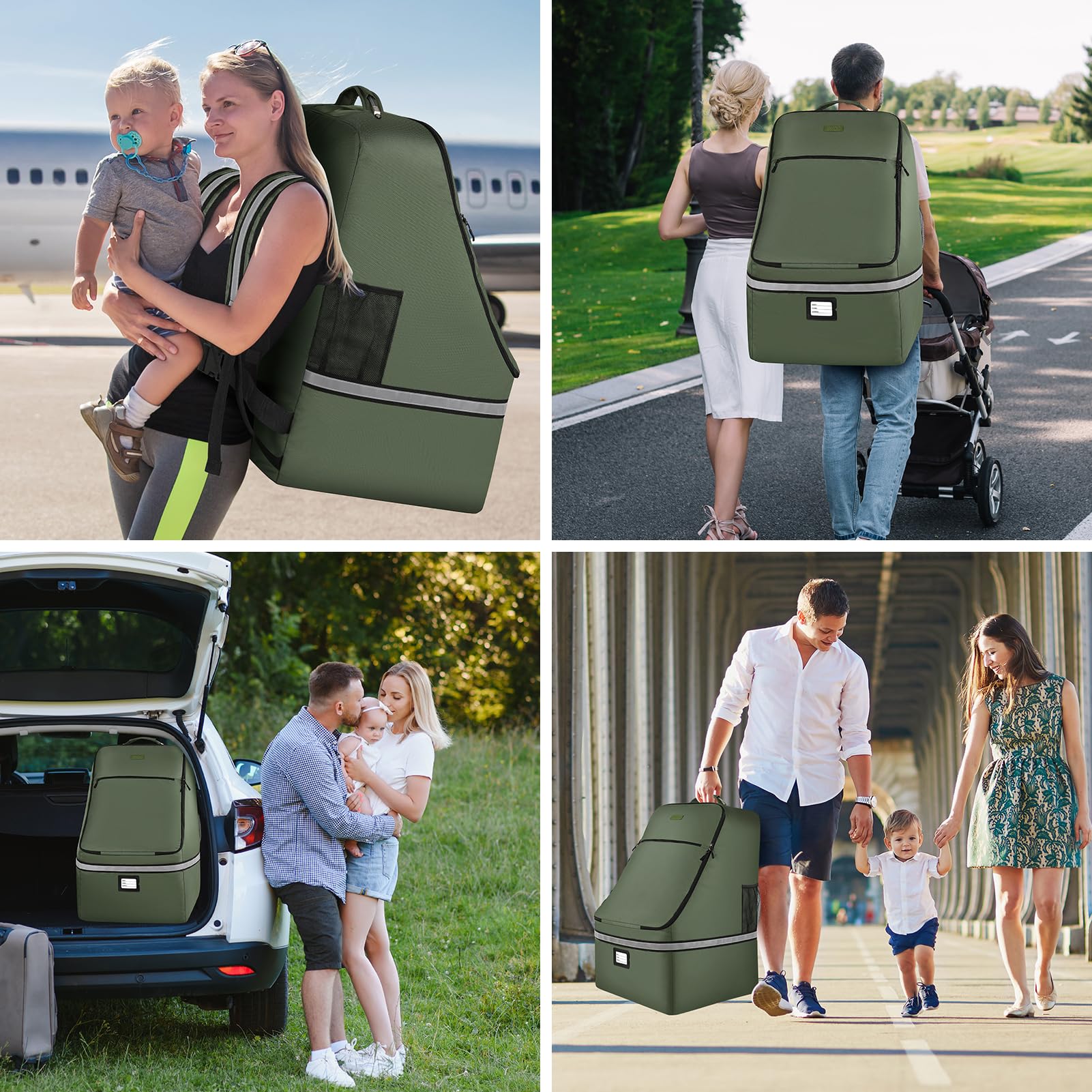 SINVICKO Sac de voyage rembourré pour siège de voiture - Grand sac de contrôle pour portail d'aéroport - Vert - 45,7 x 45,7 x 71,1 cm