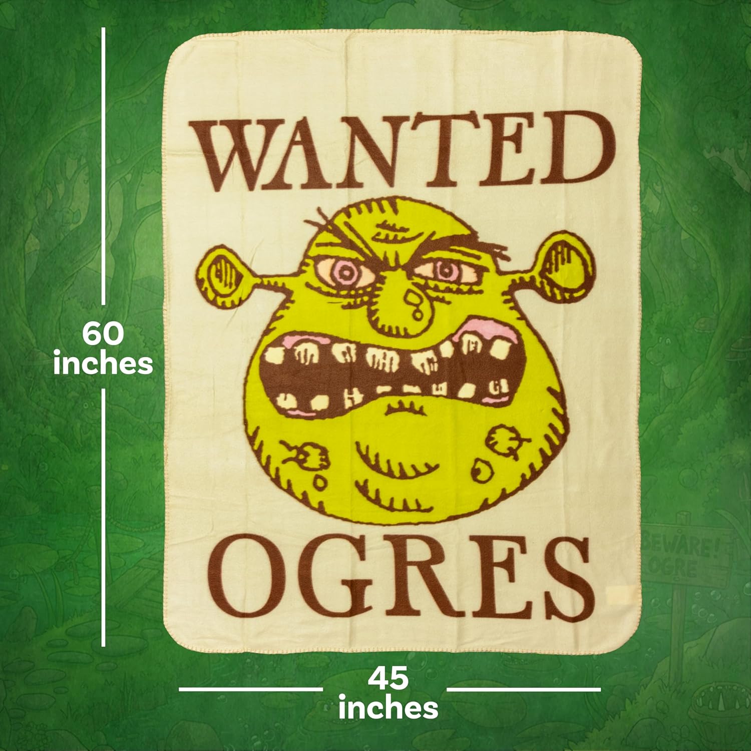 Silver Buffalo Shrek Wanted Ogres Sign 45" x 60" Fleece Throw, Soft and Cozy Blanket, 180 GSM - Image 2