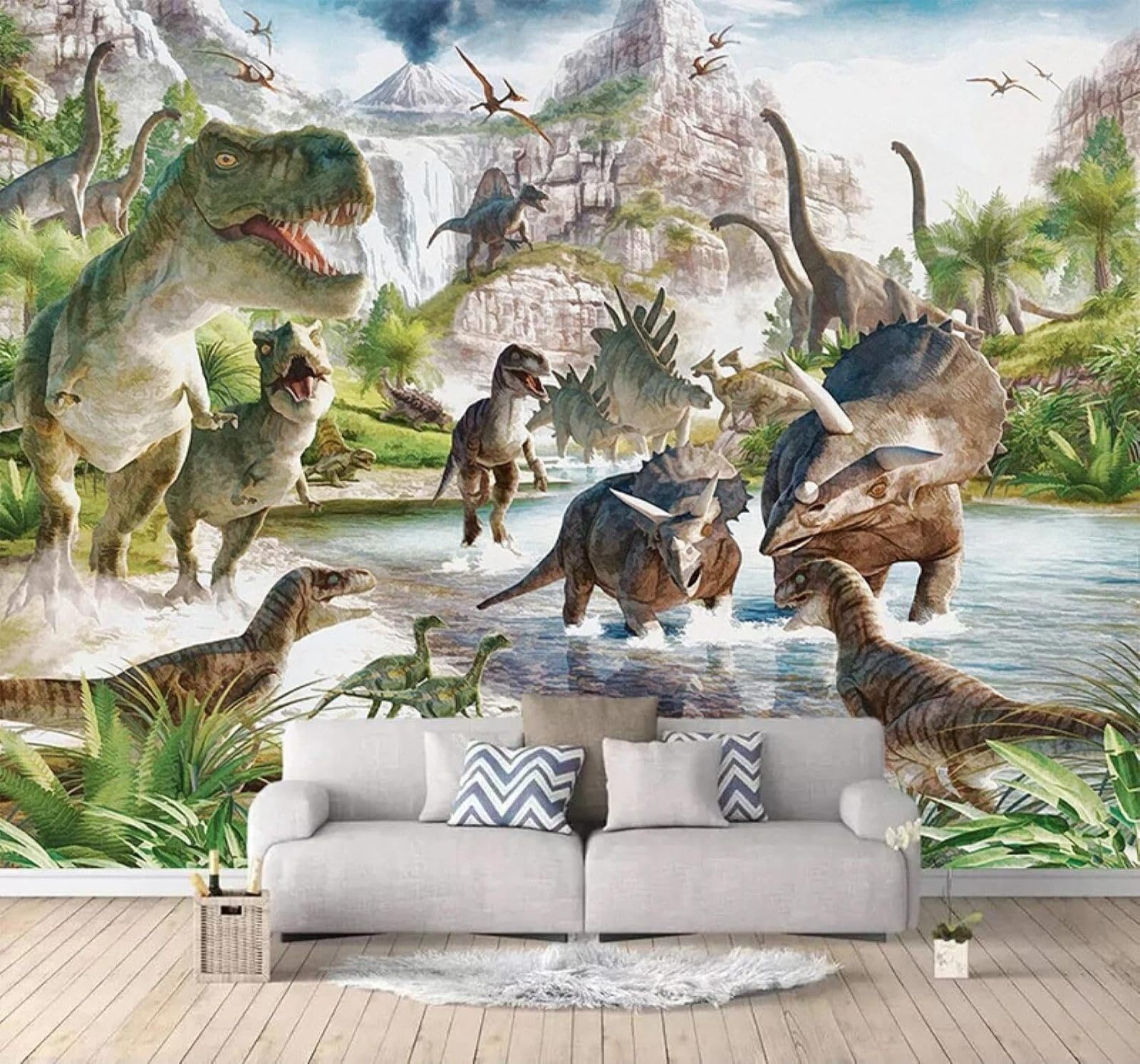 XLMING Cartoon Large Animals Dinosaurs Landscapes 3D Wallpaper Silky Texture Home Study Office Grey Dining Room Sofa Bedroom Living Room TV Backdrop-400cm×280cm