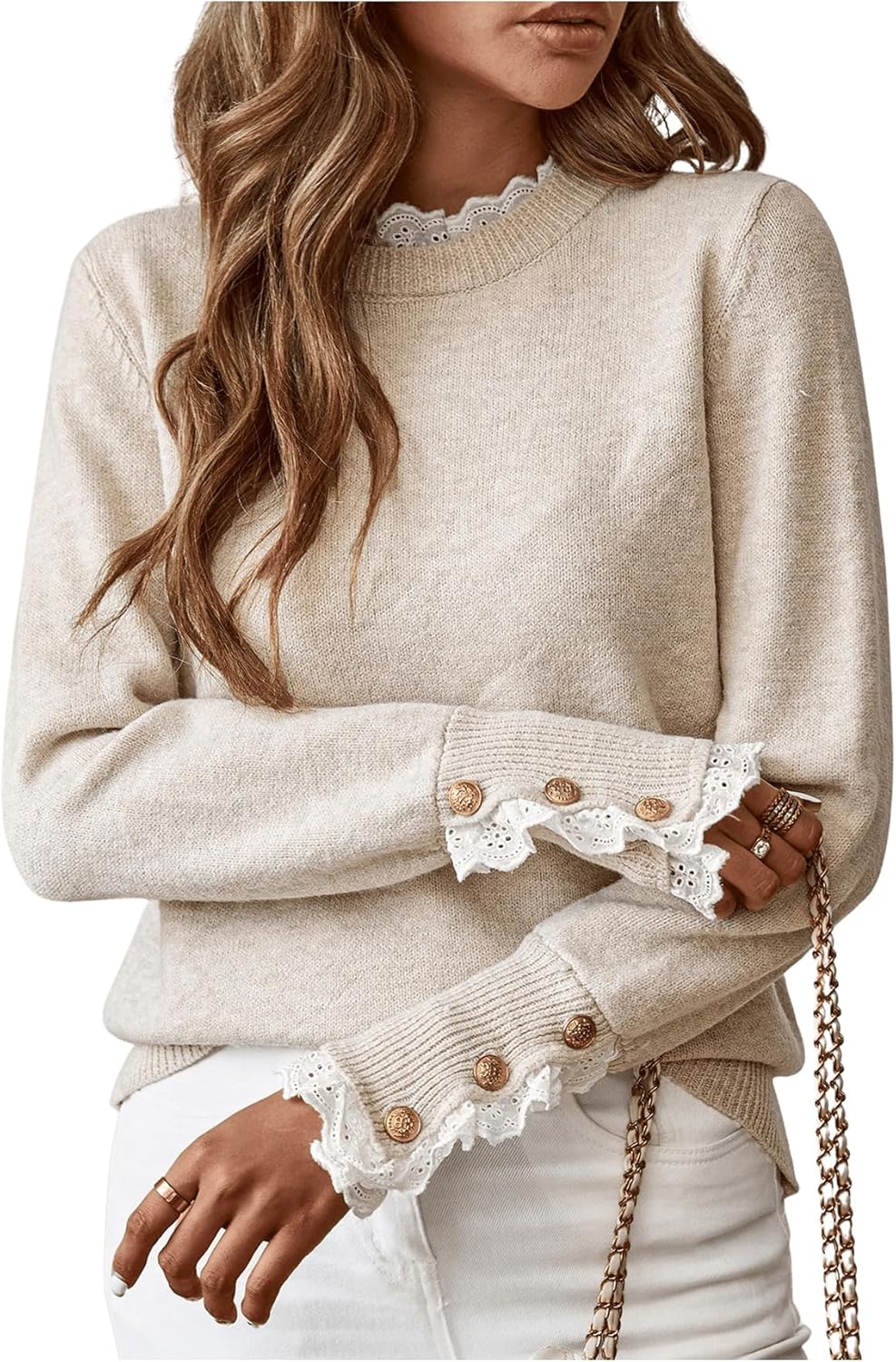 SOLY HUX Women's Mock Neck Peplum Sweater Fall Fancy Sweaters for Women Dressy Long Sleeve Button Knit Pullover Tops