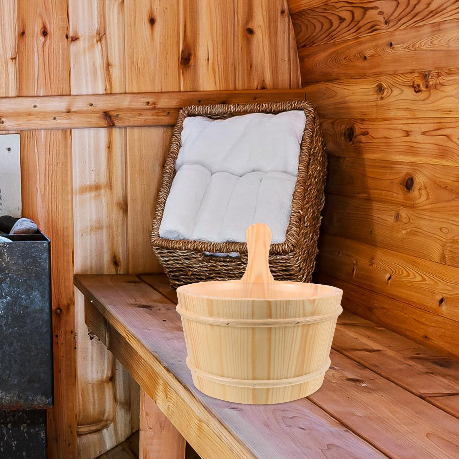 SEWACC Seau de Sauna en Bois Tonneau de Bain Pratique pour Usage Commercial