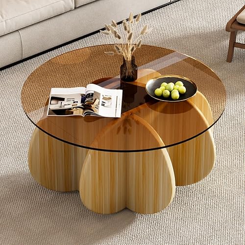 Miniatura 9 de Mesa de café de vidrio, diseño moderno de mediados de siglo, mesas de café redondas modernas de vidrio templado de 31.5" para sala de estar, mesa de