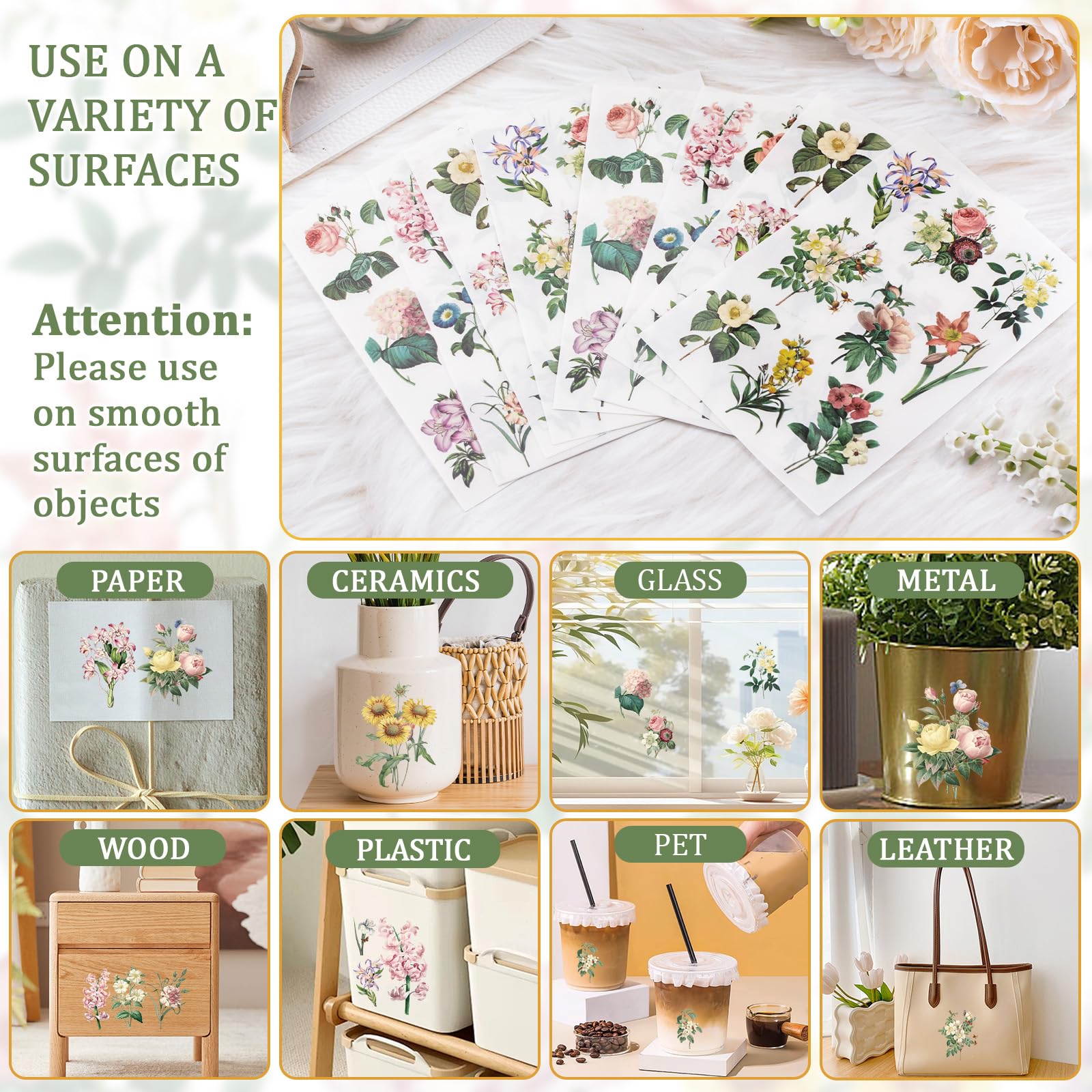 WANDIC Lot De 3 Feuilles D'autocollants à Frotter, Motif Rétro, Imperméables Et Décoratifs Pour Meubles, Cartes Postales, Scrapbooking, 15 X 30 Cm