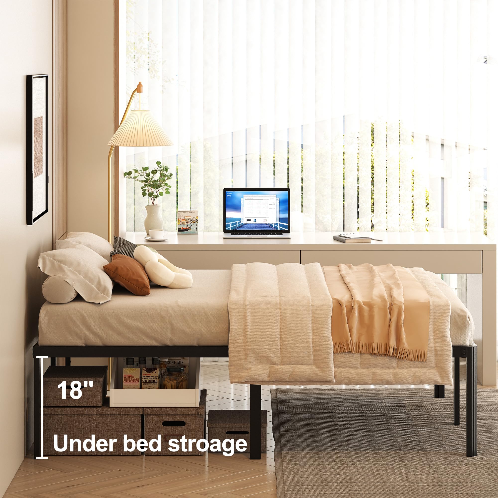 Yicensen 20 Inch Full Bed Frame Heavy Duty Full Size Platform Bed Frame with Rounded Corner Legs No Box Spring Needed, Easy Assembly, Noise Free, Black.