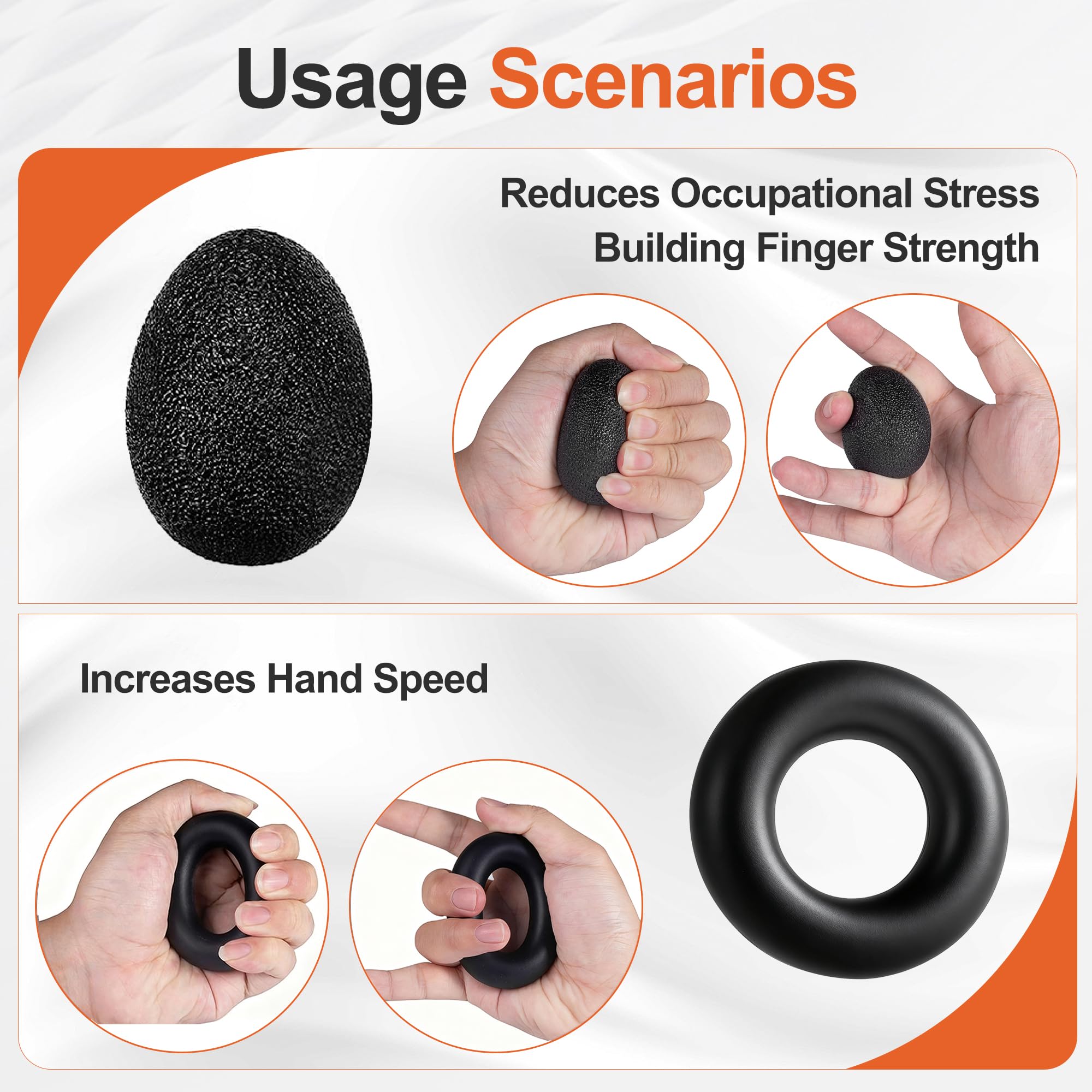 TADAKAZU Kit de entrenamiento de fuerza de agarre (paquete de 5) agarre de mano de resistencia ajustable, ejercitador de dedos, ejercitador de extensión de mano, bola de alivio del estrés y anillo de