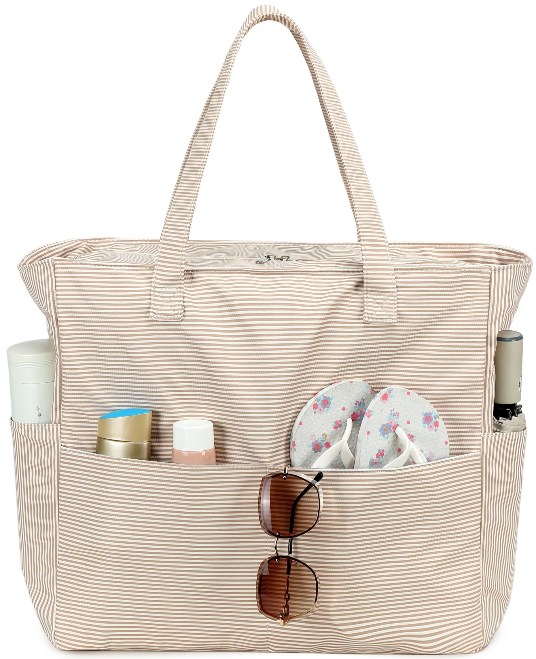 LEDAOU Large Beach Bag for Women, Waterproof Sandproof Tote Bag with Zipper
