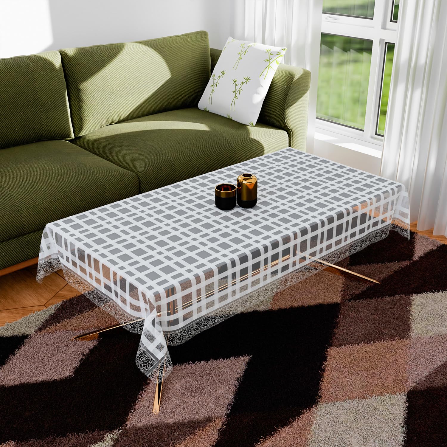 Kuber Industries Center Table Cover | PVC 4 Seater Table Cloth Cover | Self Check Table Cover | Table Protector | Table Cover for Center Table | 40x60 Inch | CTC | White