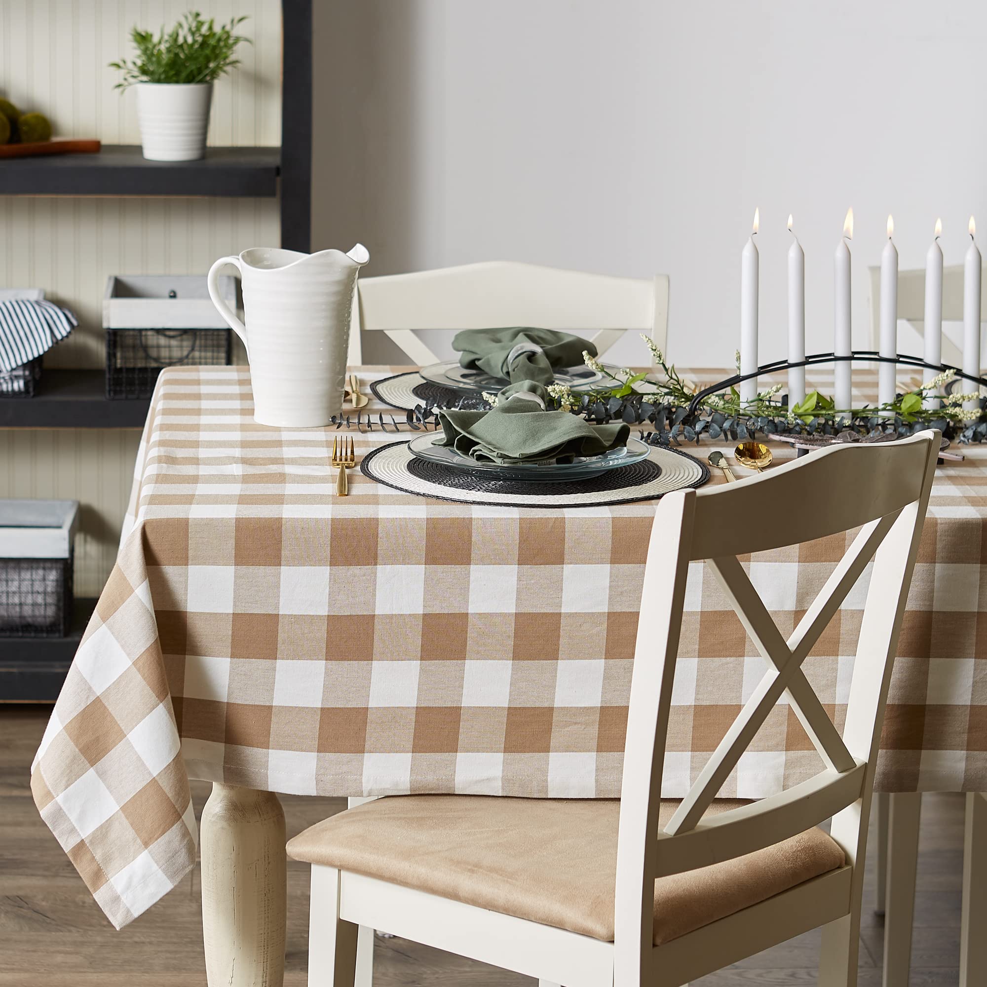 DII Classic Farmhouse, Cotton, Stone, Tablecloth, 70" Round, 70 inch (Round) - Image 2