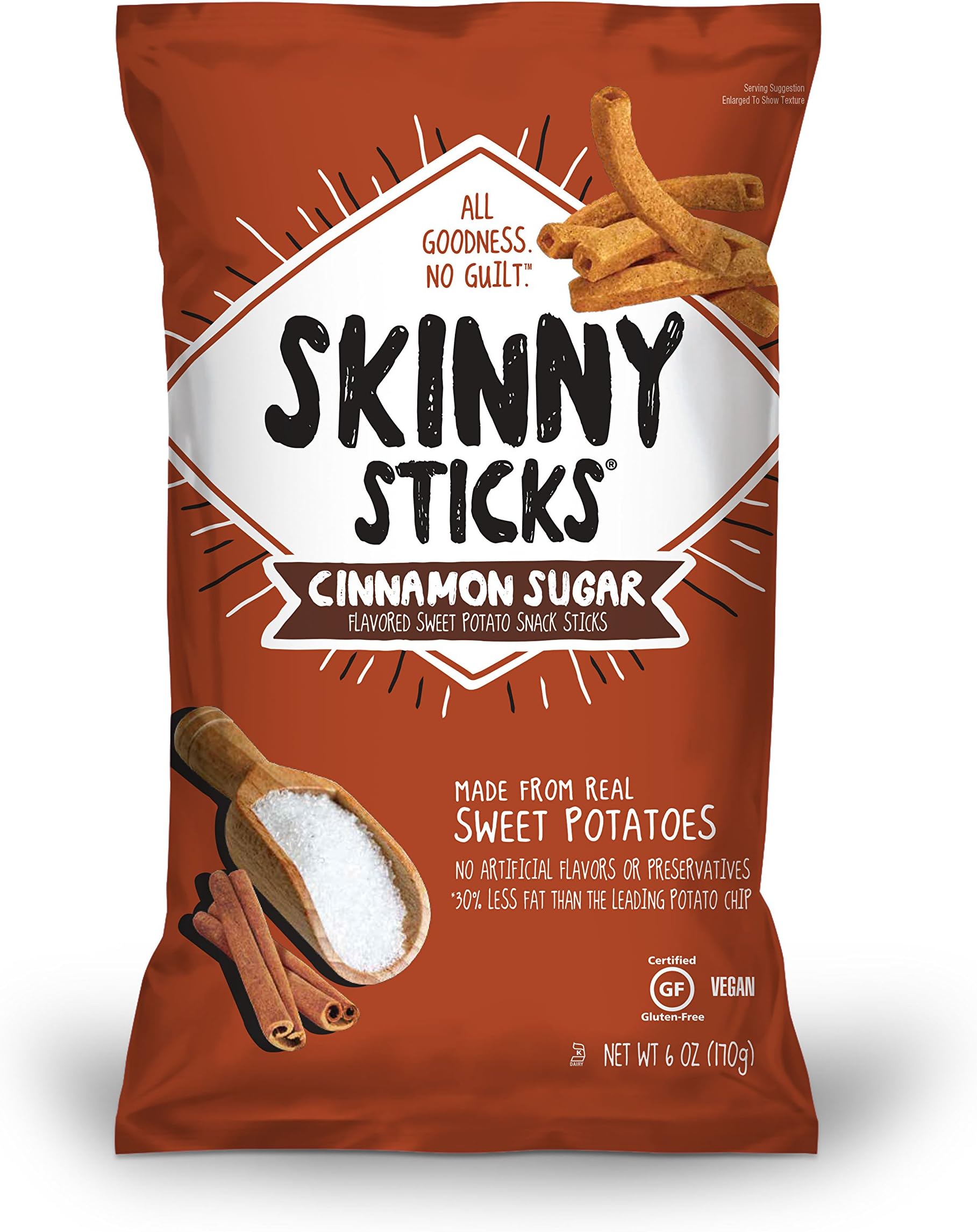 Skinny Sticks Sweet Potato Snack, Cinnamon Sugar, 6 Ounce (Pack of 6)