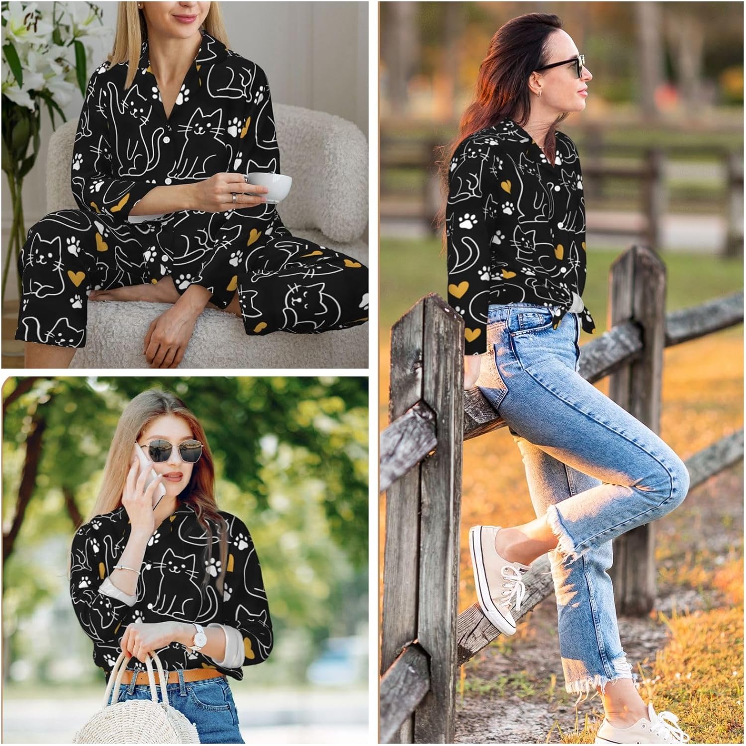 Women'S Long Sleeve Pajama Set Soft Loungewear Button-Down Top & Elastic Waist Pants S- 2XL - Image 3