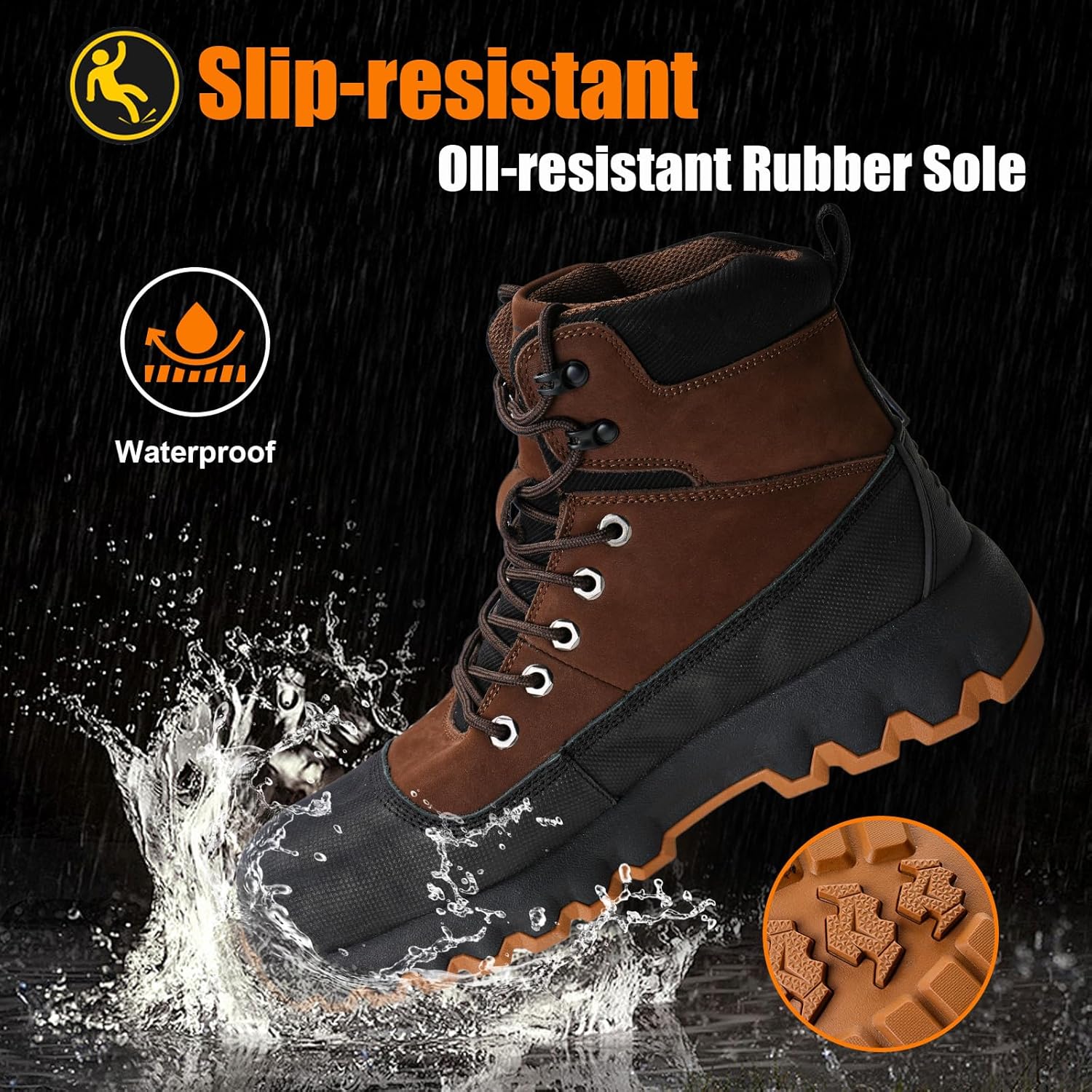 Mens work boots Composite Toe Boots for Men Genuine Leather Rubber Sole No Slip Waterproof Shoes Industrial & Construction Safety boots - Image 3