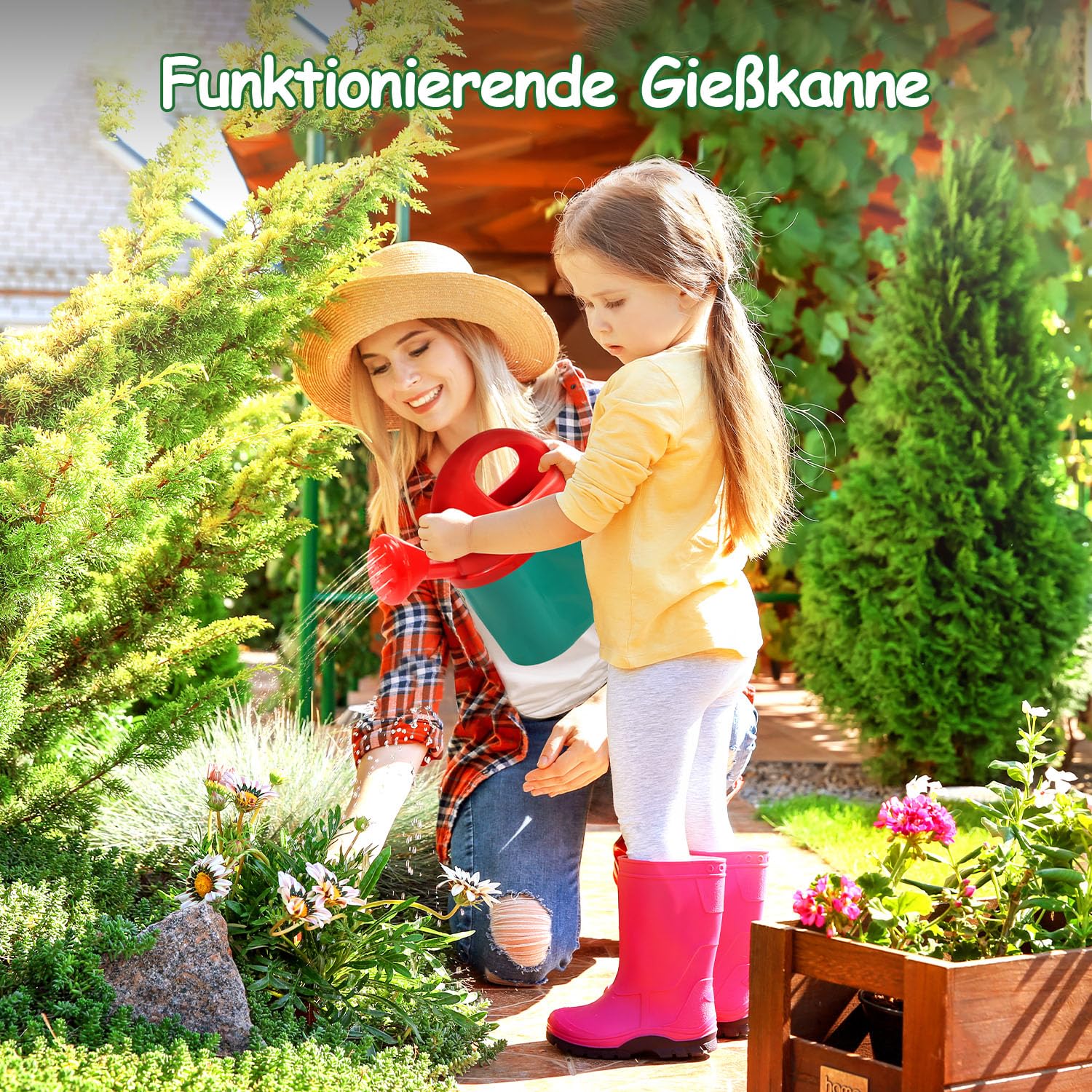 cute stone Gartenwerkzeug-Set für Kinder, Gartenspielzeug mit Schubkarre, Gießkanne, Schaufel, Blumengarten-Bauspielzeug, Rollenspiel für draußen und drinnen