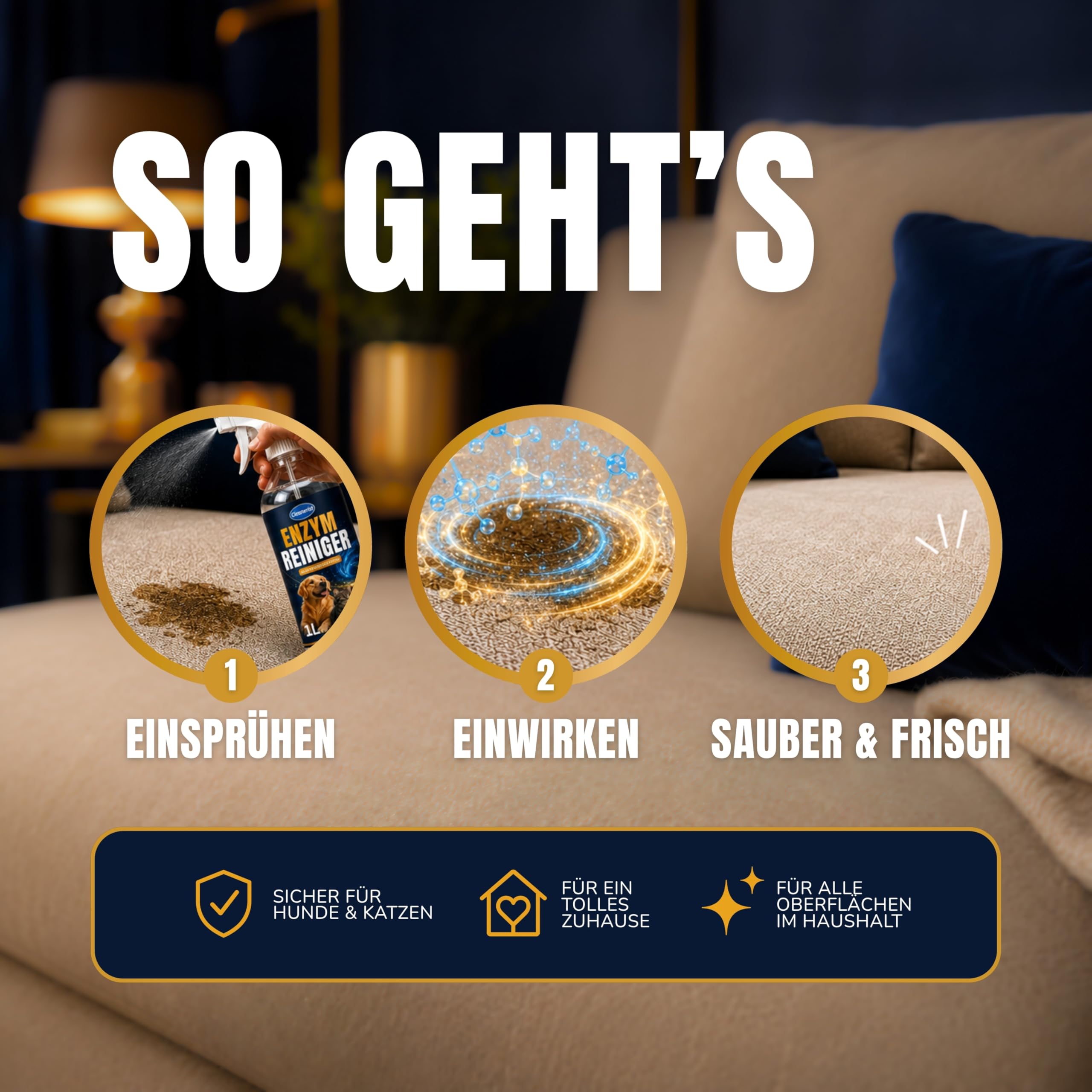 5L Enzymreiniger - Mikrobiologischer Geruchsentferner & Fleckenentferner, Katzenurin & Hundeurin Entferner, Geruchsneutralisierer für Polster & Teppich, Anwendungsfertig im Kanister