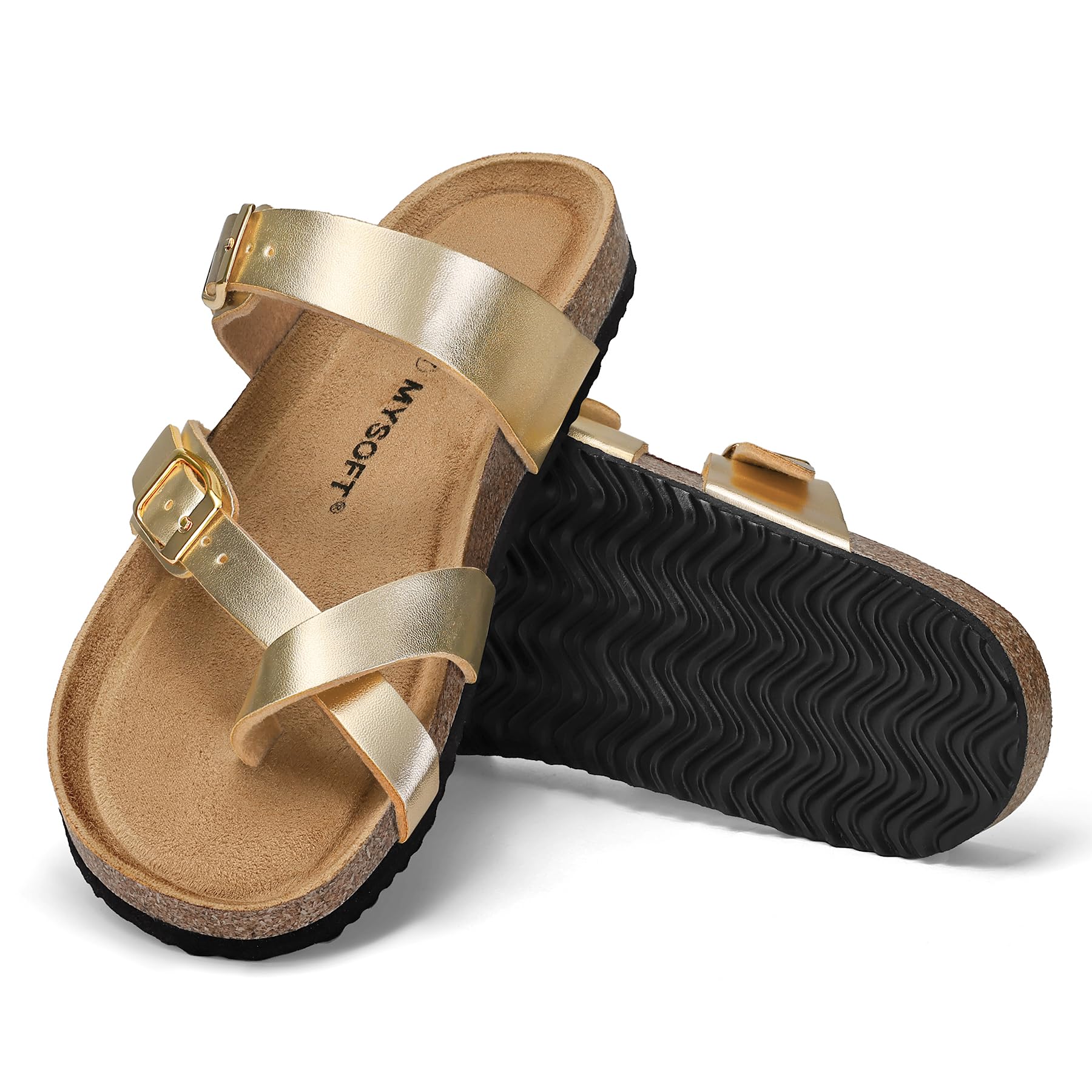 mysoft Sandalias de corcho para mujer, con doble hebilla ajustable, sin cordones, para caminar, verano