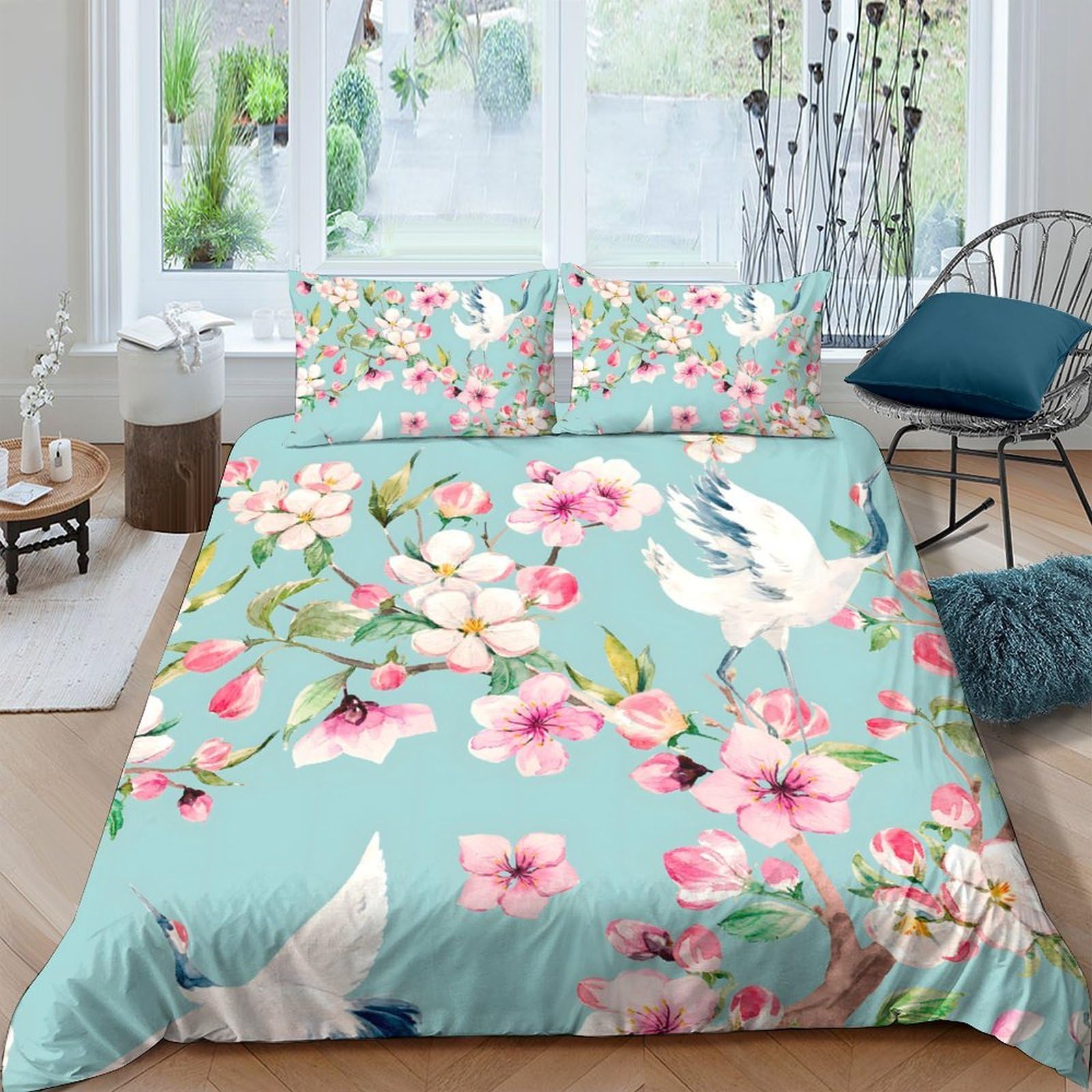 Ctjqhvkz Style-9 3D Printed Floral Bird Fitted Sheet Microfiber Soft Breathable Pastel Blossom Bed Cover For Bedroom Dorm Decor Single（135X200cm）