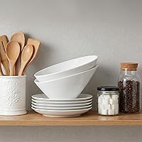 Vista 8 de Yesland Paquete de 2 cuencos de porcelana en ángulo, cuencos de ensalada blancos de 26 onzas, cuencos de cerámica para pasta, cereales, sopa