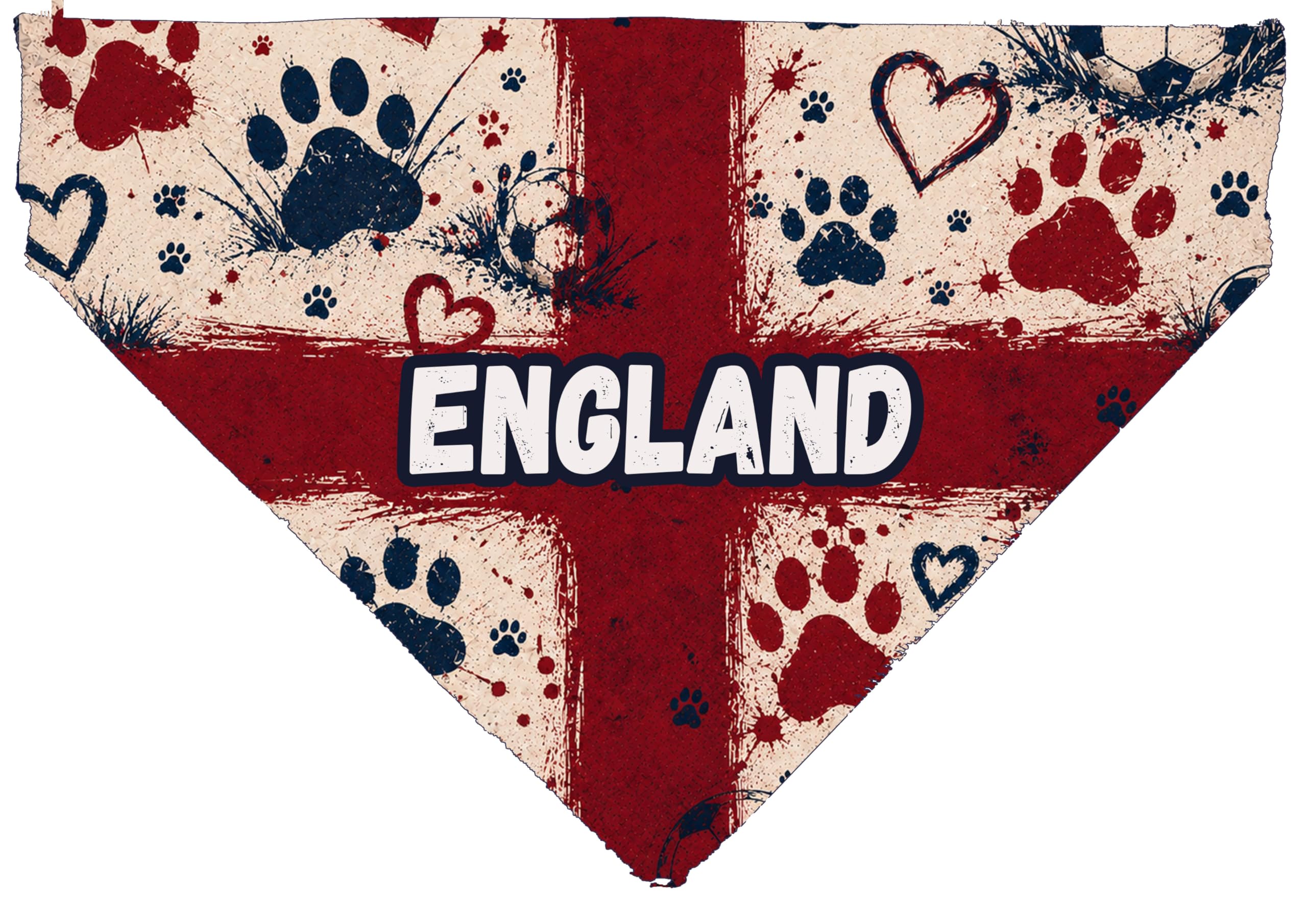 England supporter Football Dog Bandana, hearts and paw prints Slide on Collar Pet Scarf, England Cat Bandana, Football Neckpiece for Pets (XL)