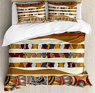 Ambesonne Tribal Duvet Cover Set, Traditional Folk Cultural Featured Trippy Boho Abstract Design, Decorative 3 Piece Bedding Set with 2 Pillow Shams, King Size, Brown