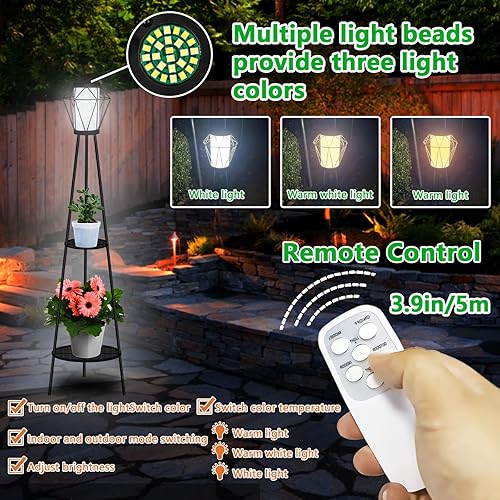 Miniatura 4 de TOOTOO STAR Juego de 2 lámparas solares de pie, 35.5 pulgadas de alto, luces solares para exteriores con soporte para plantas para jardín, patio,