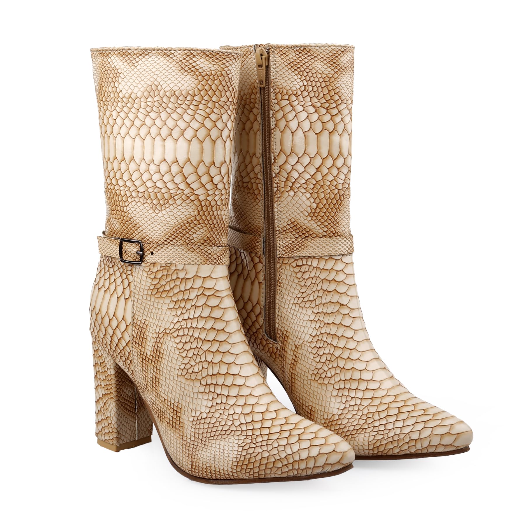 bxxy Women Stylish Buckle Design Boots And Casual Mid-Calf Dressy Boots With Snakskin Print Material-picture-56