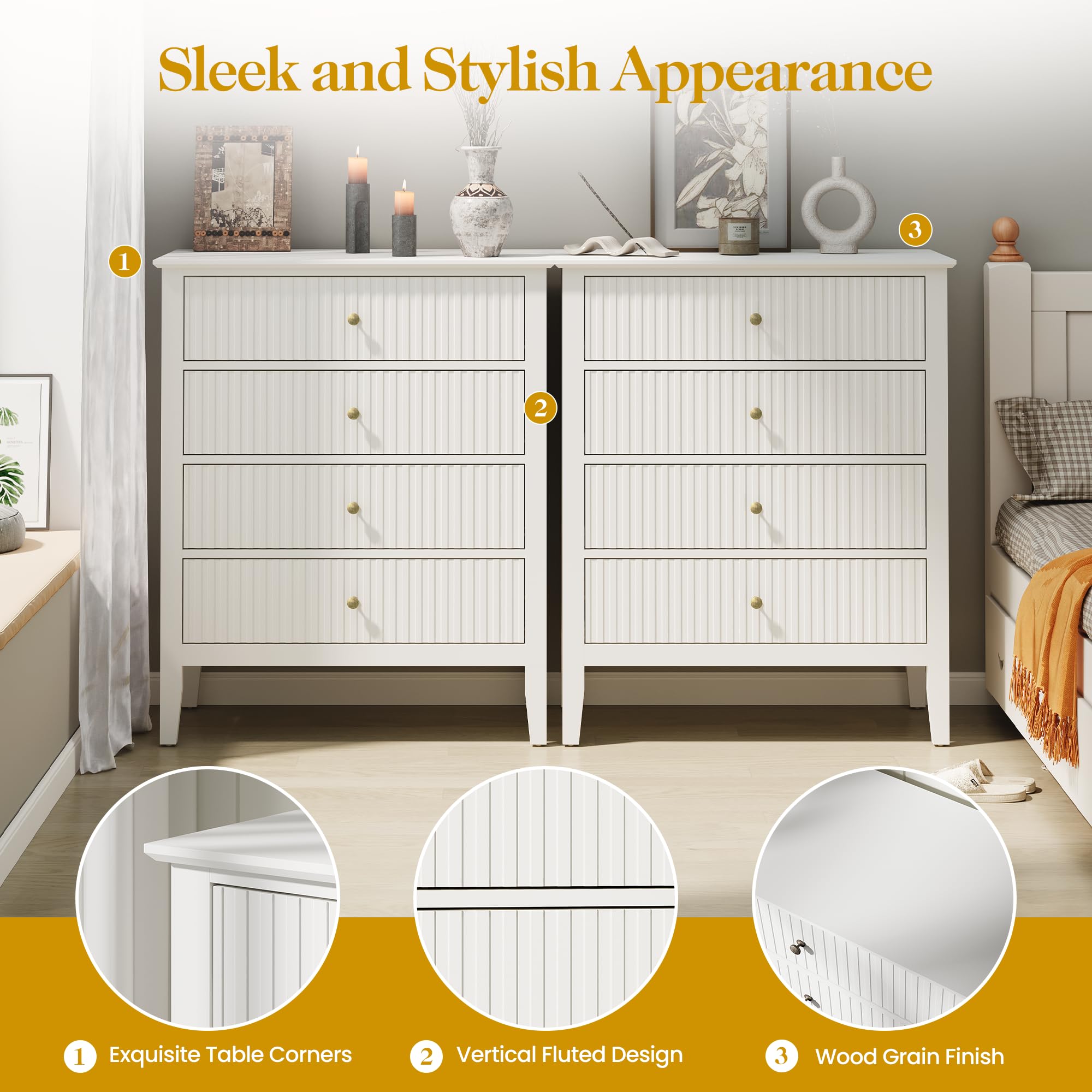 Amazon.com: RoyalCraft White Fluted 4 Drawer Dresser Set of 2 for