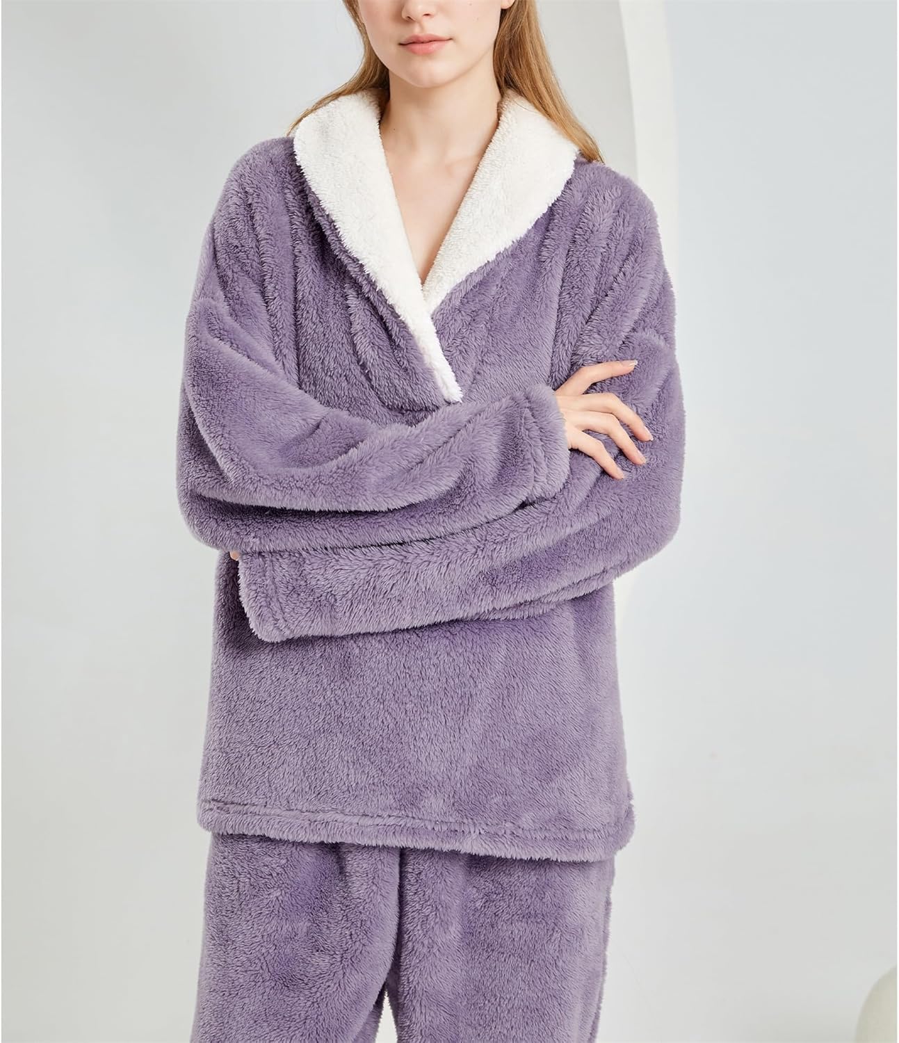 Womens Fluffy Pajamas Set Fleece Pullover Pants Oversized Plush Sleepwear Cozy Fuzzy Loungewear Loose Warm Pjs Sets - Image 4