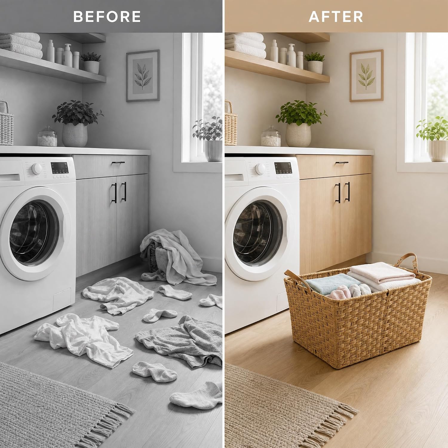 Nonam 4-Pack Large Laundry Basket, Wicker Storage Bins, Natural image 5