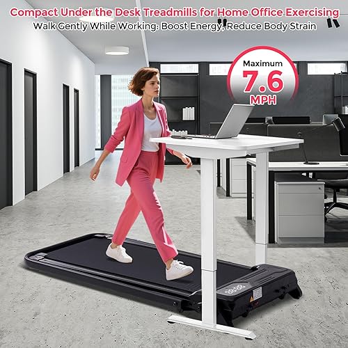 Miniatura 6 de Caminadora compacta con barra de asa, 3.5 HP portátil eléctrica pequeña caminadora con asas para espacios pequeños en el hogar, capacidad de 350