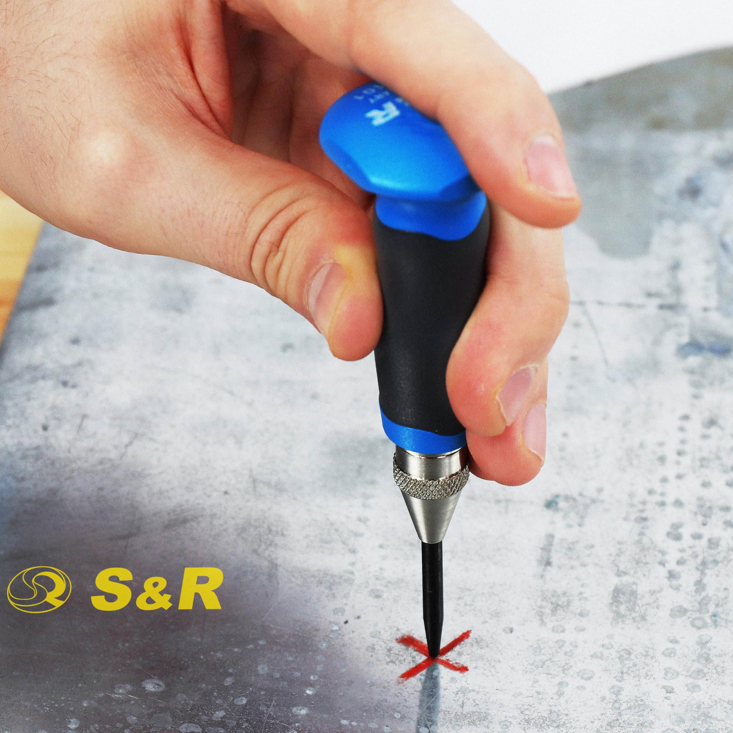 S&R Pointeau Poinçon Central Automatique à Frapper Acier/Métal/Bois 60-130 N - MADE IN GERMANY. Avec Pointe de rechange