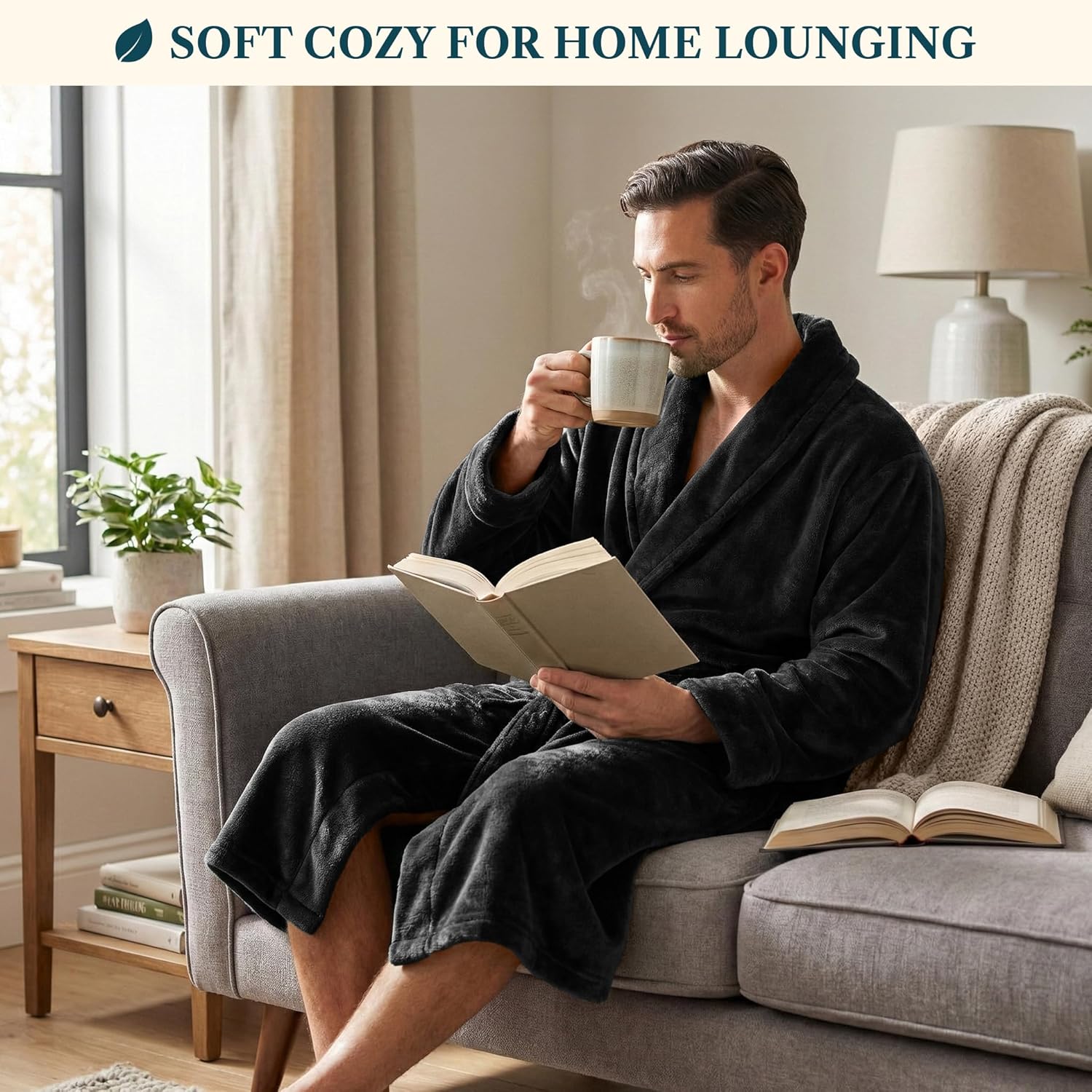 PAVILIA Mens Soft Robe Bathrobe for Men, Lightweight Fleece Male Robe Long Bath Shower Spa - Image 3