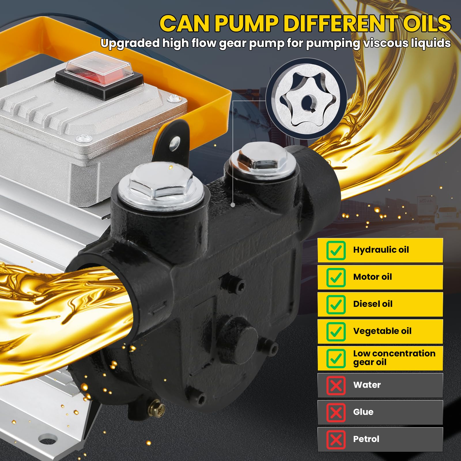 Dieselpumpe 550W,20-60l/min Heizölpumpe mit Düse und 4m Schläuchen zum Fördern von Diesel，Kerosin und Heizöl,Tragbare Kraftstoffpumpe Für Haus, Bauernhof & Baustelle