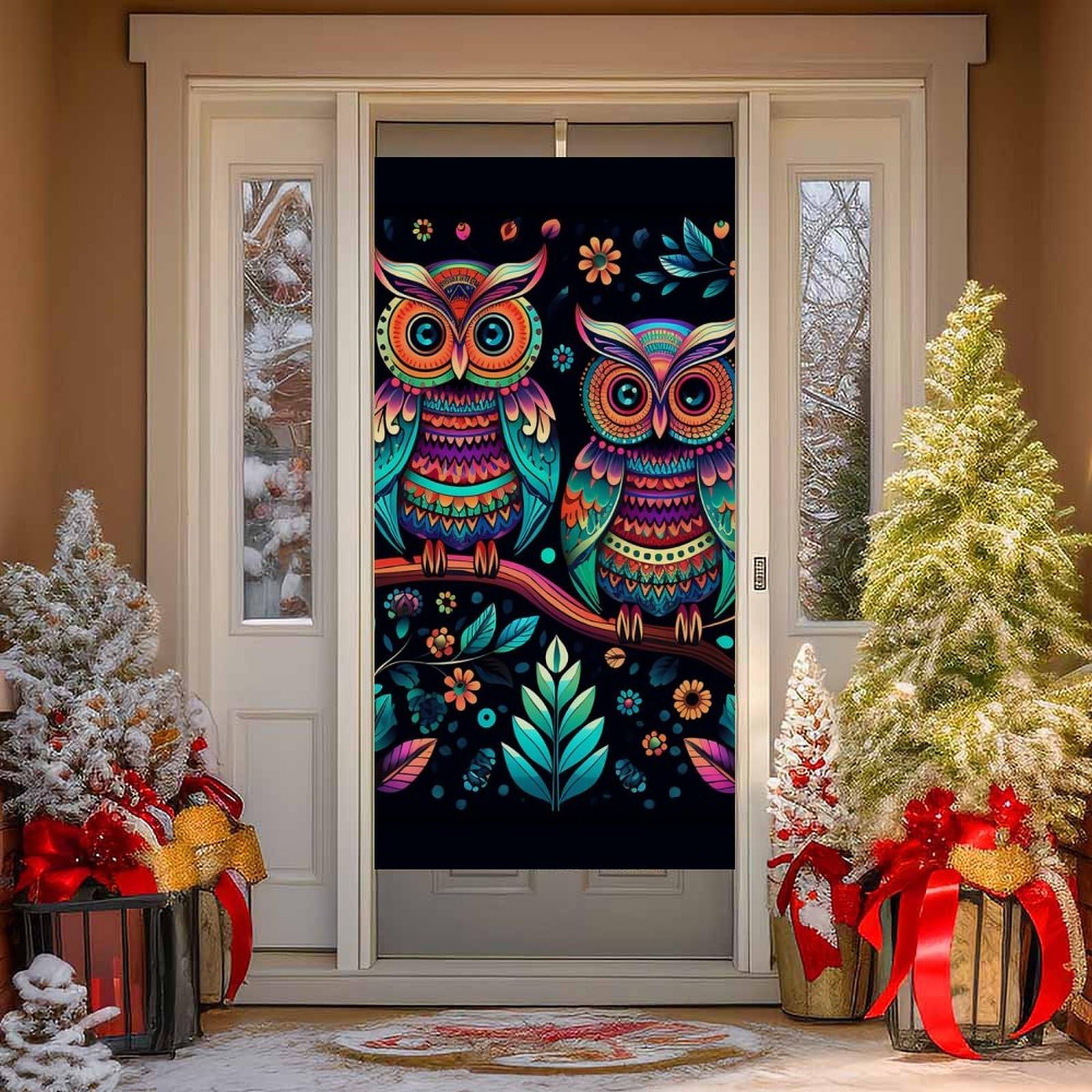 NTVOWPZO Colorful Owl Pictures Door Curtains for Doorway Privacy Dividers Door Banner Blackout Curtains Fabric Door Window Curtain for Home Bedroom Kitchen Decor 35.4x70.9 in Decorative Banner