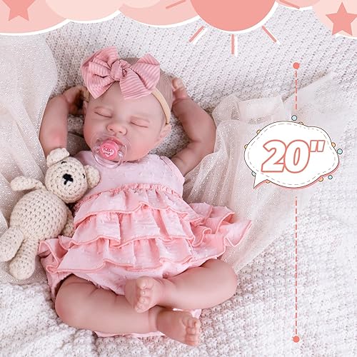 Miniatura 5 de Aori Reborn Baby Dolls Girl 20'' Muñeca Realista de Recién Nacido Durmiente - Muñeca de Bebé de Vinilo Realista Poseable con Set de Alimentación y