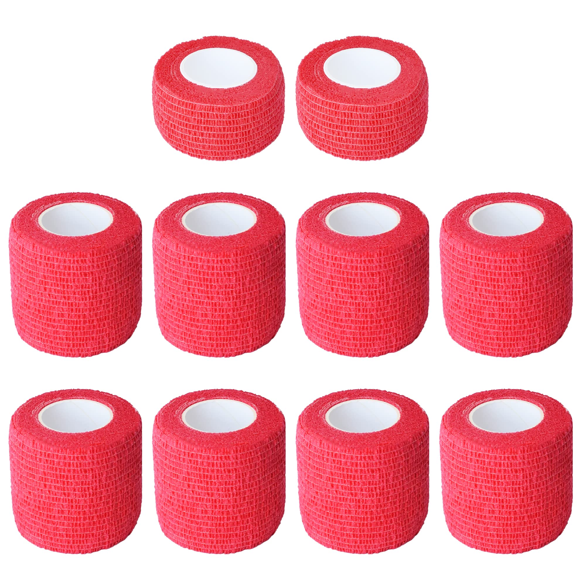 FEILIBAY 10 Pack Self Adherent Bandage Wrap Elastic Cohesive Bandage Self Adhesive Tape Vet Wrap Tape 2 Size (8Pack 2'' and 2Pack 1''), Red