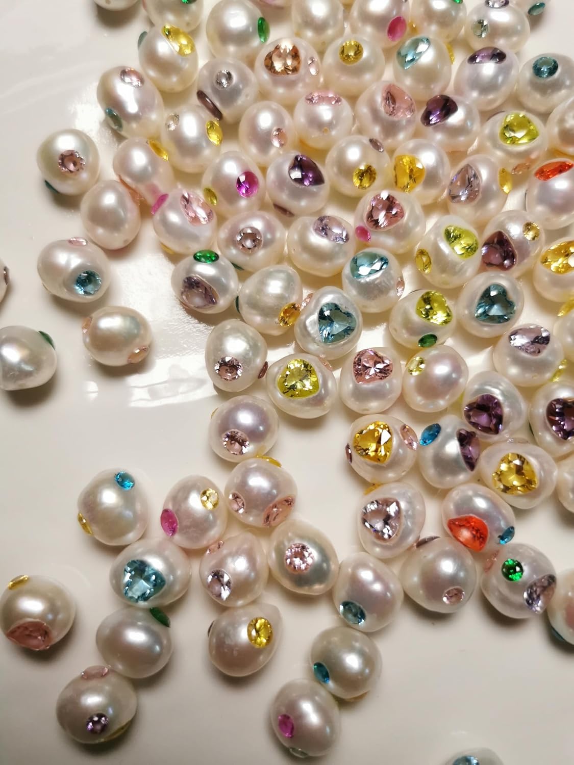 Pearl Beads for Jewelry Making,Hand Set with CZ Stone,Natural Genuine Real Freshwater Cultured Pearl with Hole, Crafts Necklaces Bracelets Earrings (WHITE-6MM)