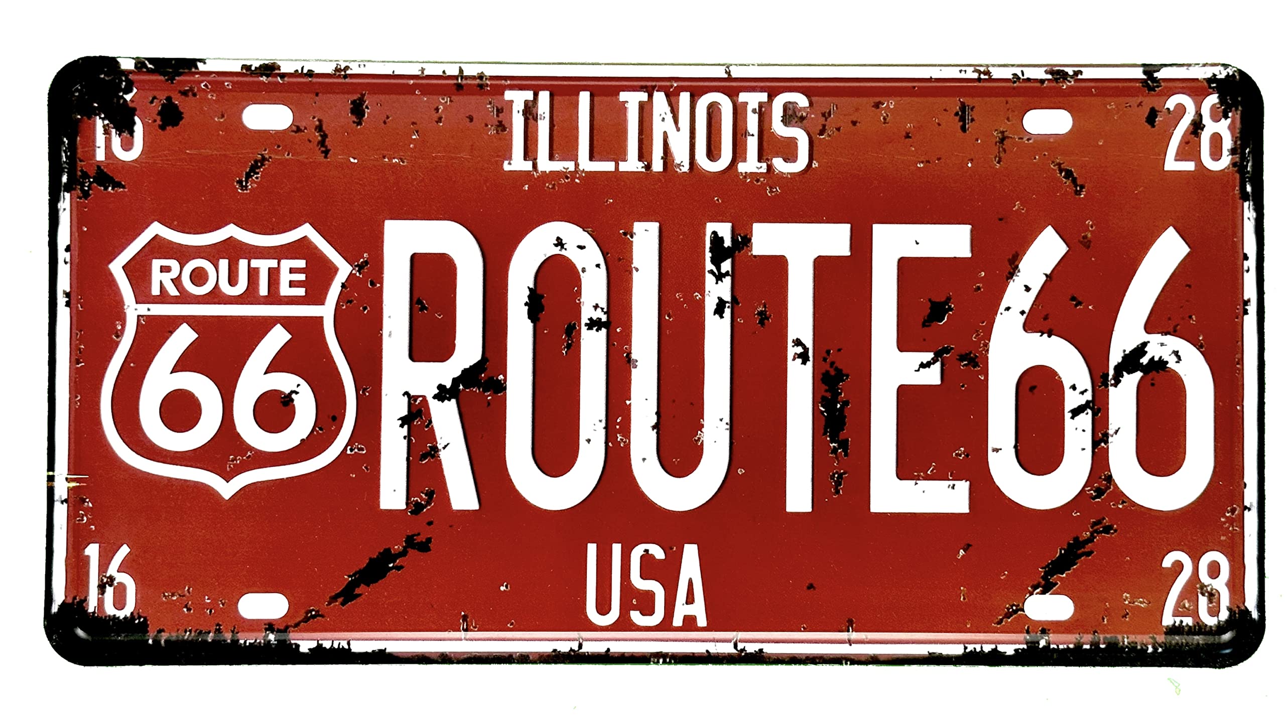 Diilihiiri Route 66 Red Route 66 License Plate Us Car License Plate American Vintage Sign - Route 66 Sign Retro Decoration For Bar - Pub - Cafe - Man Cave - Garage Or Workshop - 30X15cm- (2651-39)
