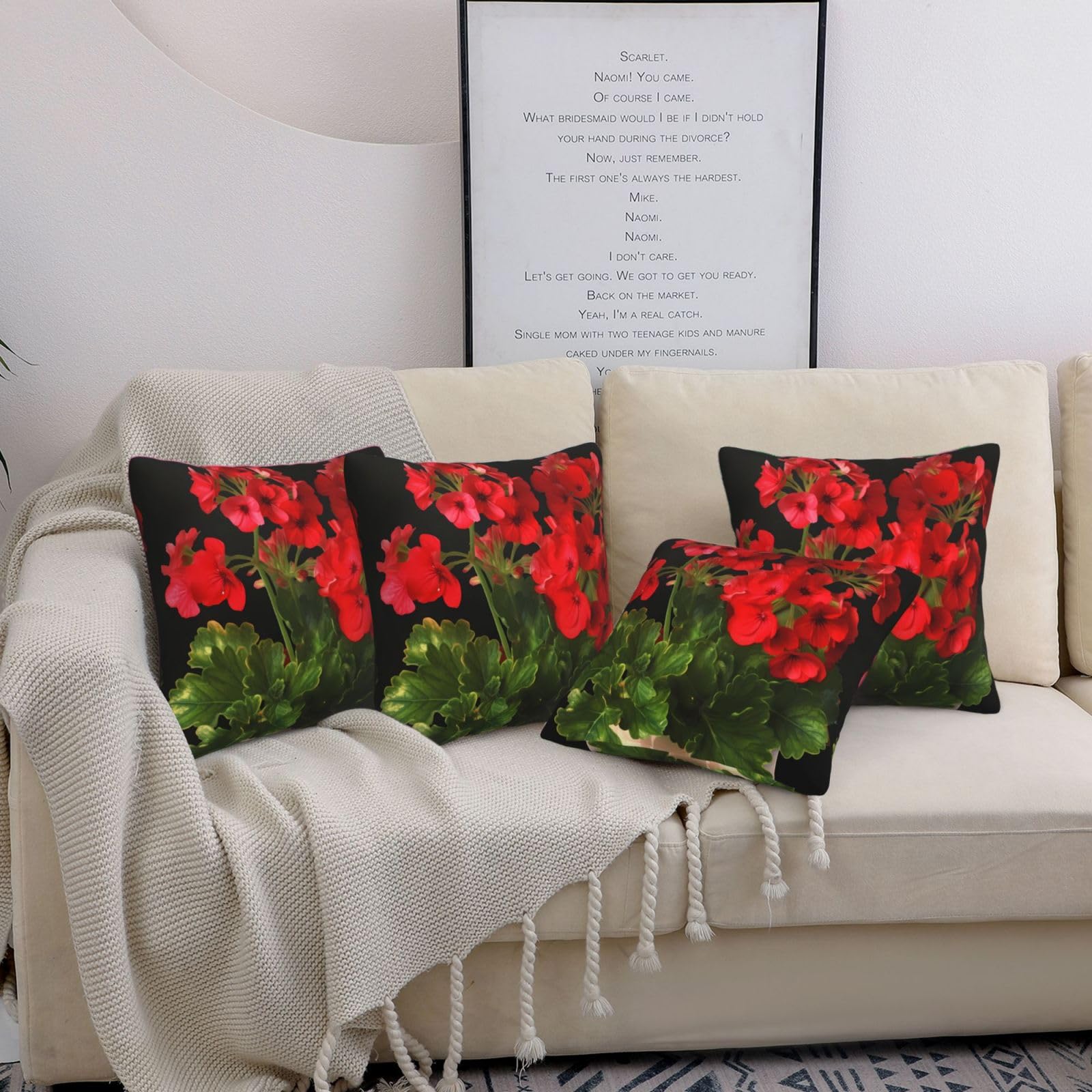Housse de coussin géranium pour rafraîchir un canapé terne avec style rustique