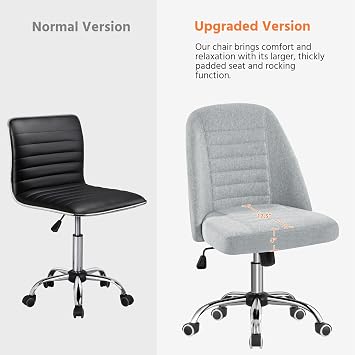 Yaheetech Home Office Desk Chairs, Modern Armless Vanity Chair, Mid Back Desk Chair, Linen Fabric Computer Task Chair with Rolling Wheels, Metal Base